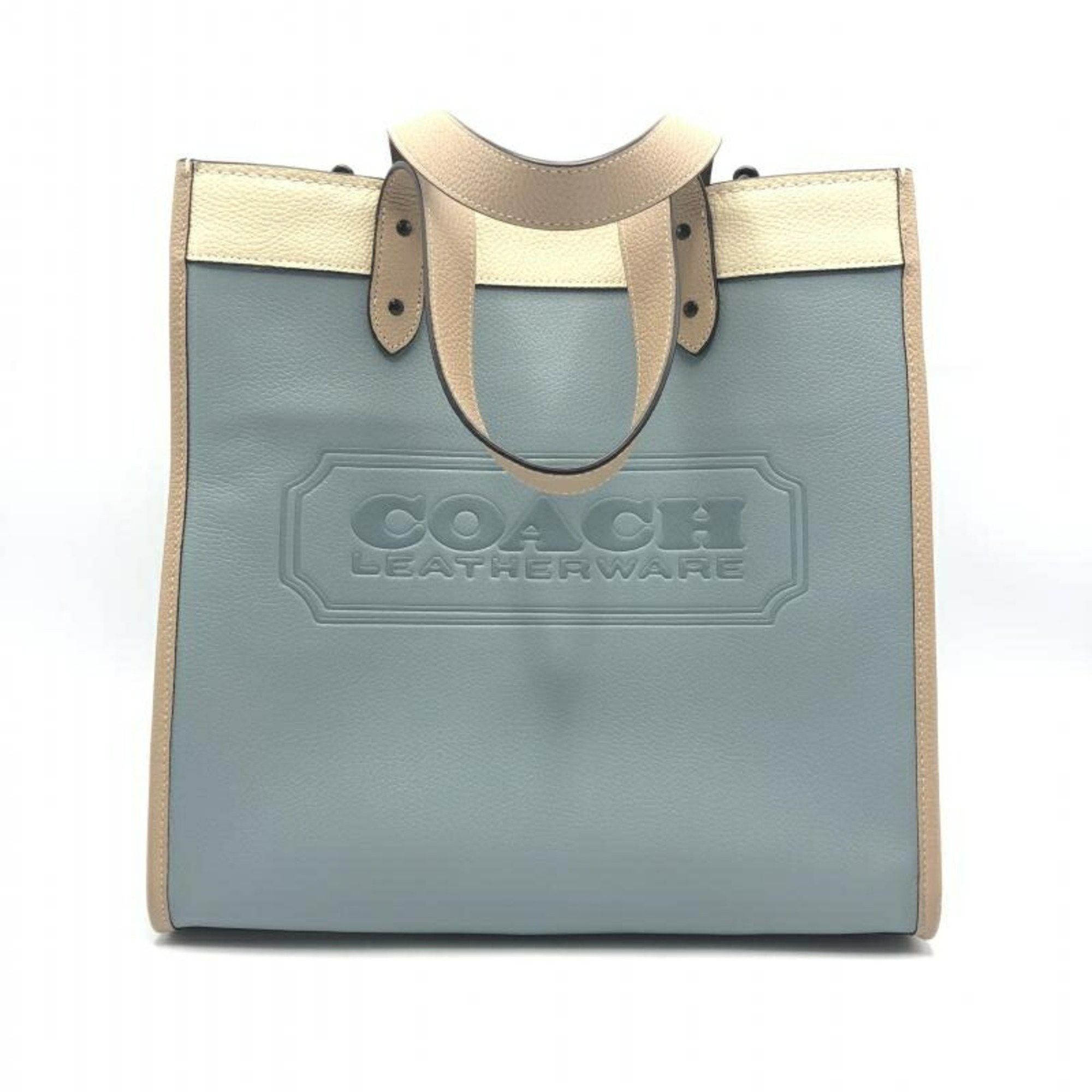 image of Coach Color Block Patch Cloth J2132-C5026 Blue Ivory Polished Pebble Leather Coach, Women's