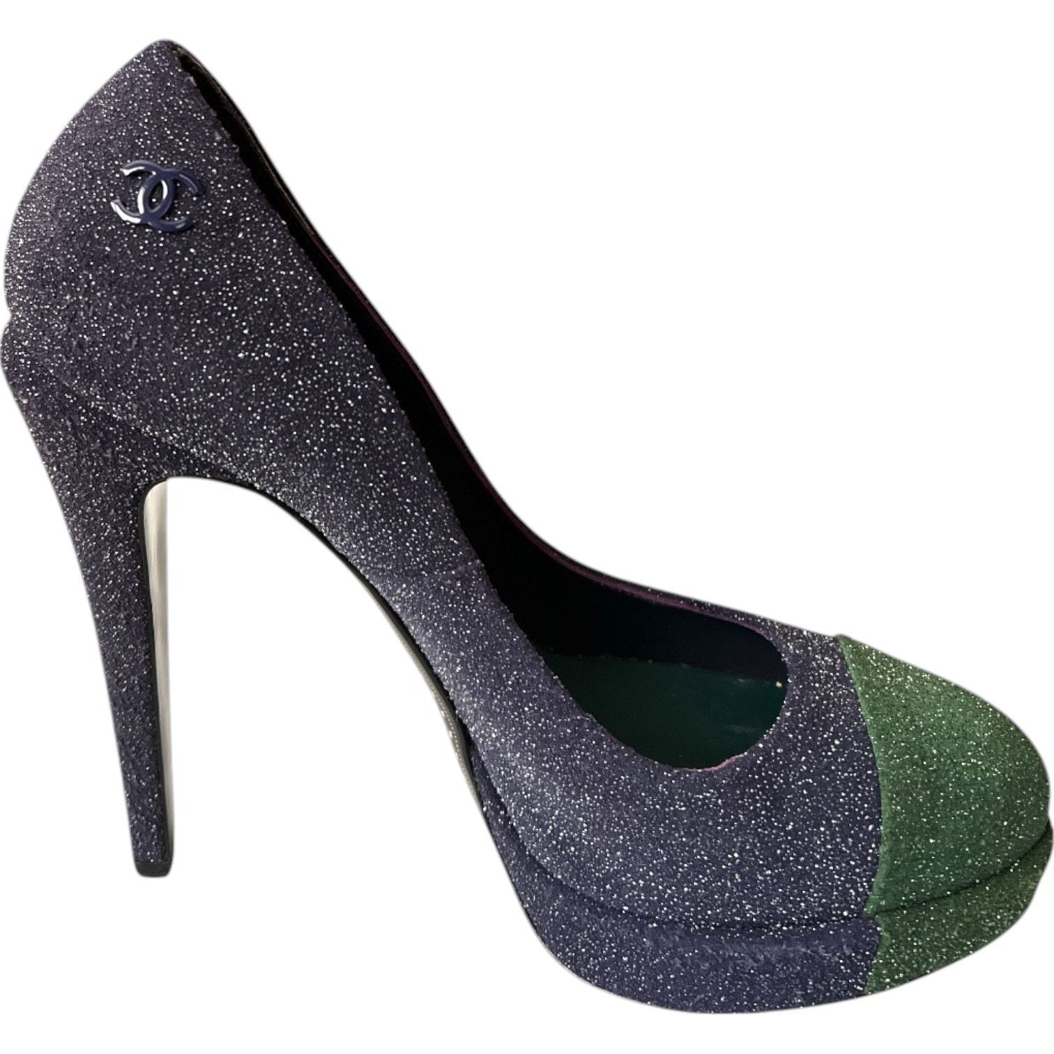 Chanel CHANEL Purple/Green Interlocking CC Logo Pumps, US8.5/IT38.5 Size US 8.5 / IT 38.5 - 5 Thumbnail
