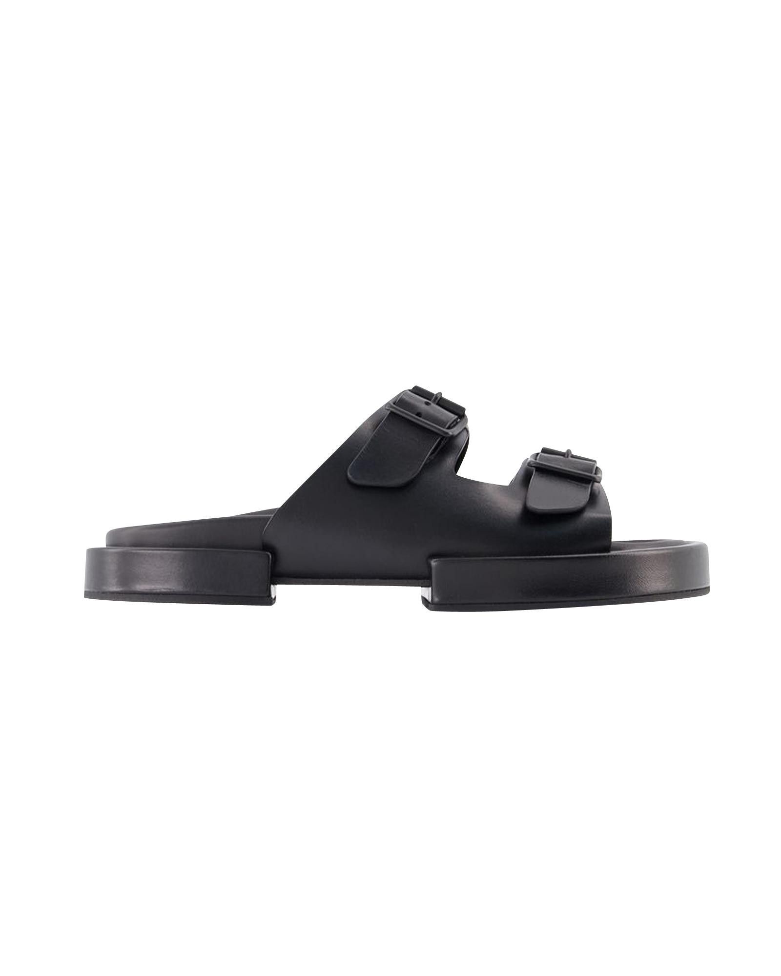 image of Ann Demeulemeester Black Leather Slip-On Sandals, Women's (Size 8)