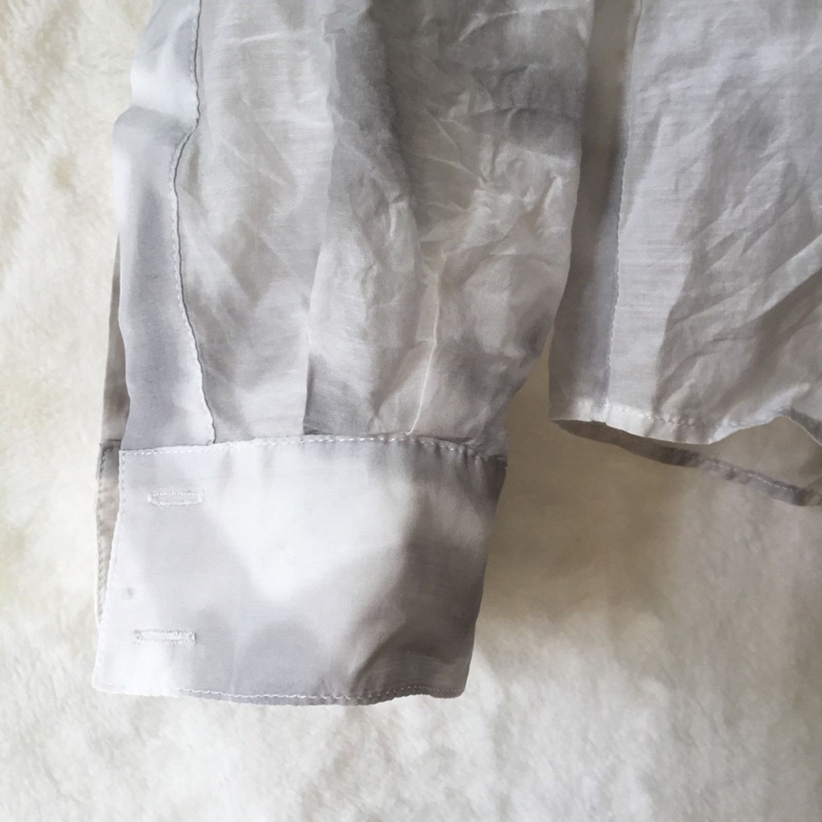 Bcbgmaxazria BCBGMaxAzria White& Gray Tie-Dye Roll-tab Sleeve Silk Blouse Size S / US 4 / IT 40 - 5 Thumbnail