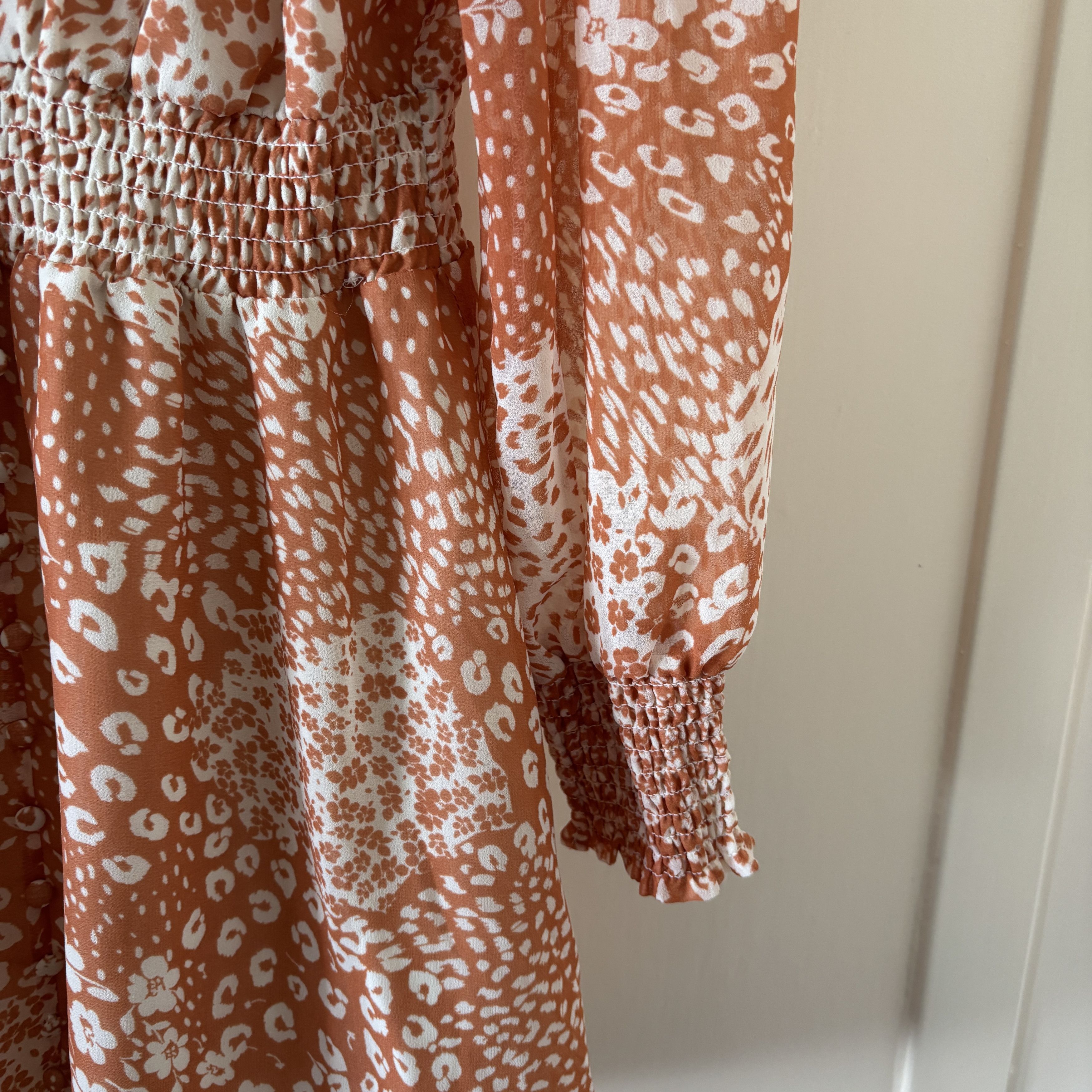 BB Dakota Boho Long Sleeve Peach Floral Mini Dress Size M / US 6-8 / IT 42-44 - 4 Thumbnail
