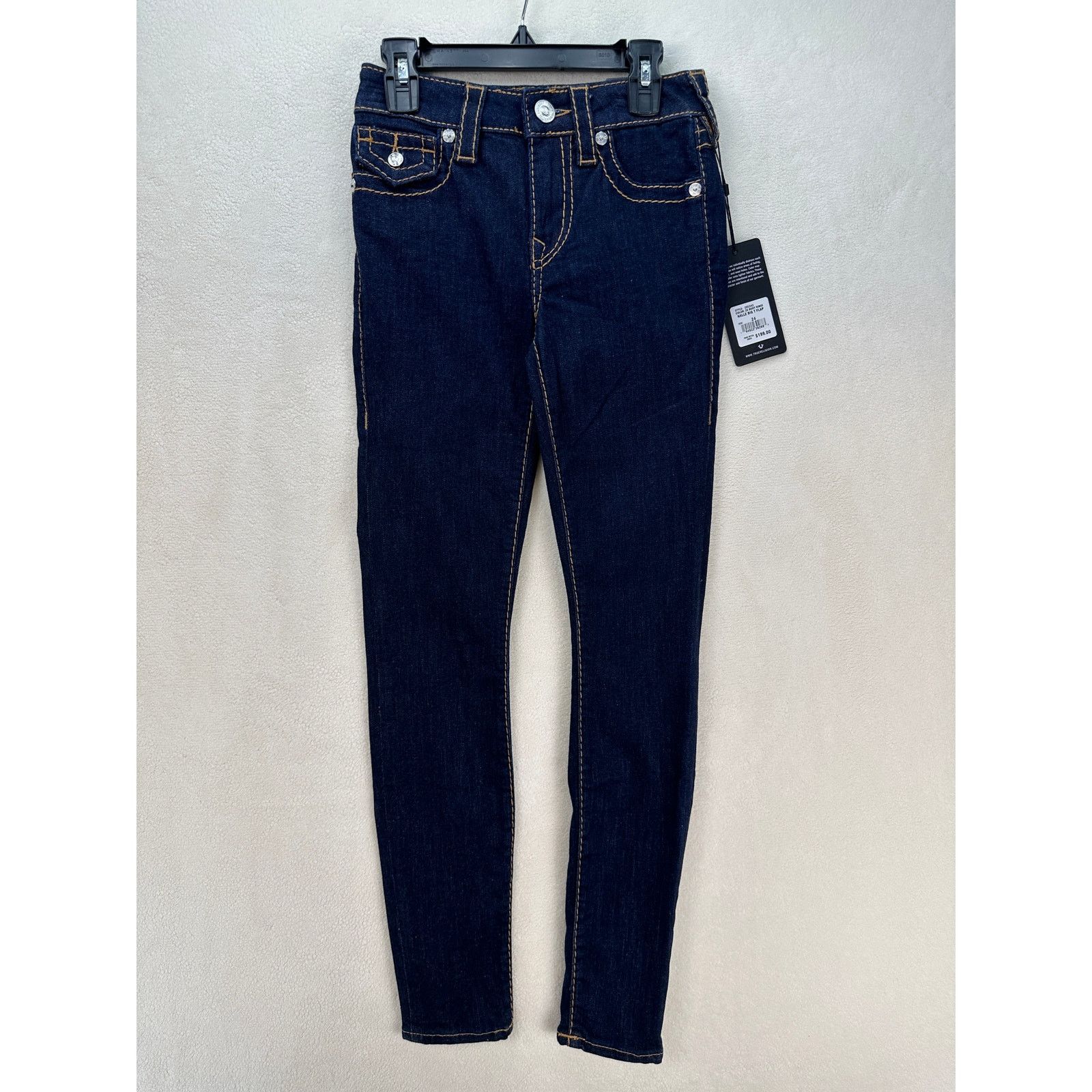 TRUE RELIGION WOMEN'S SIZE 24 HALLE BIG T FLAP DARK WASH SKI