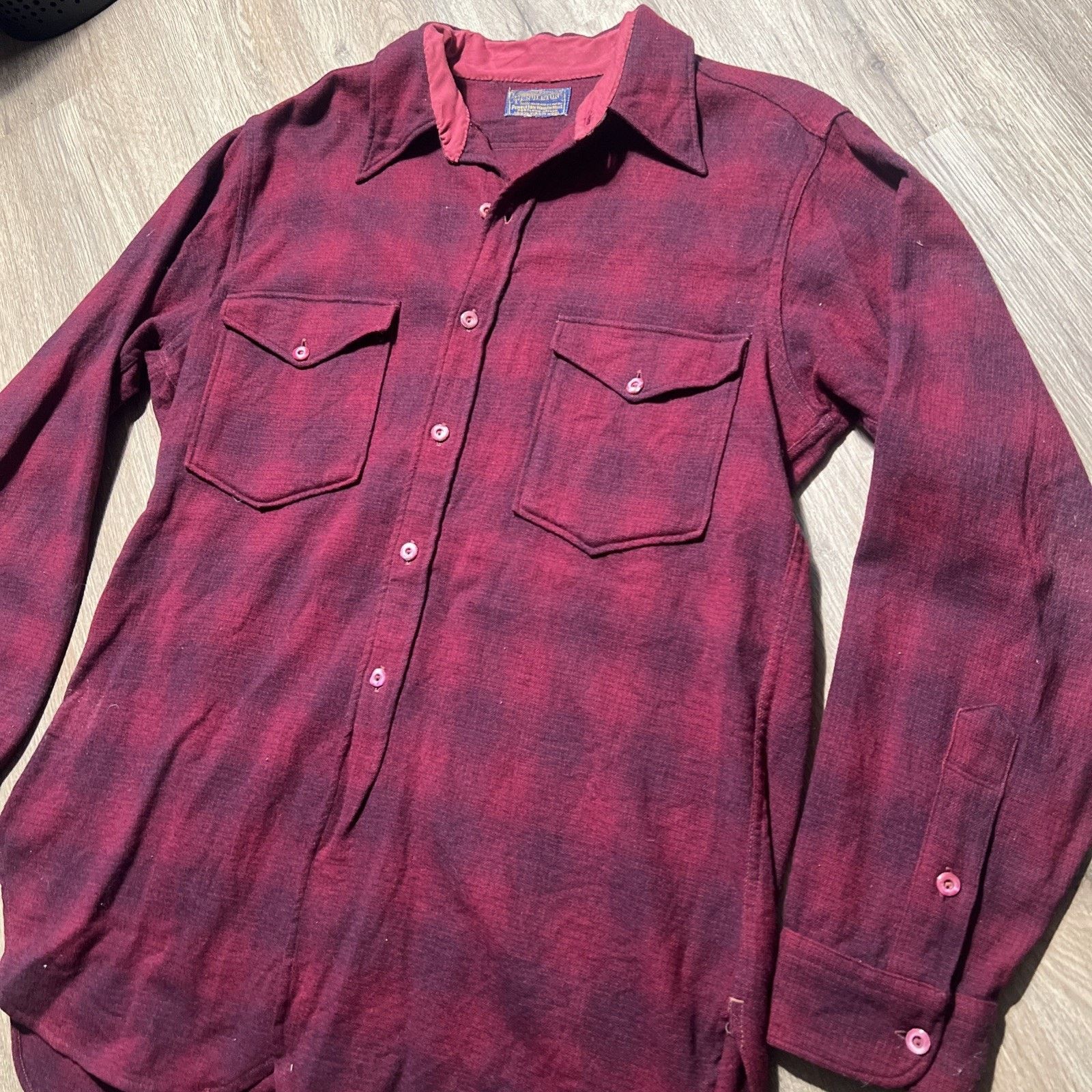 Pendleton Vintage 1920s Pendleton Shadow Plaid Wool Flannel Shirt Size US L / EU 52-54 / 3 - 3 Thumbnail