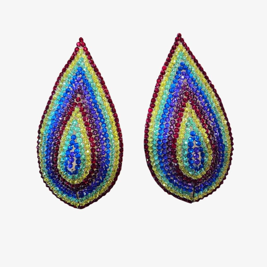 Handmade Handmade Rainbow Teardrop Rhinestone Pasties Size 2 3/4" Size ONE SIZE - 1 Thumbnail