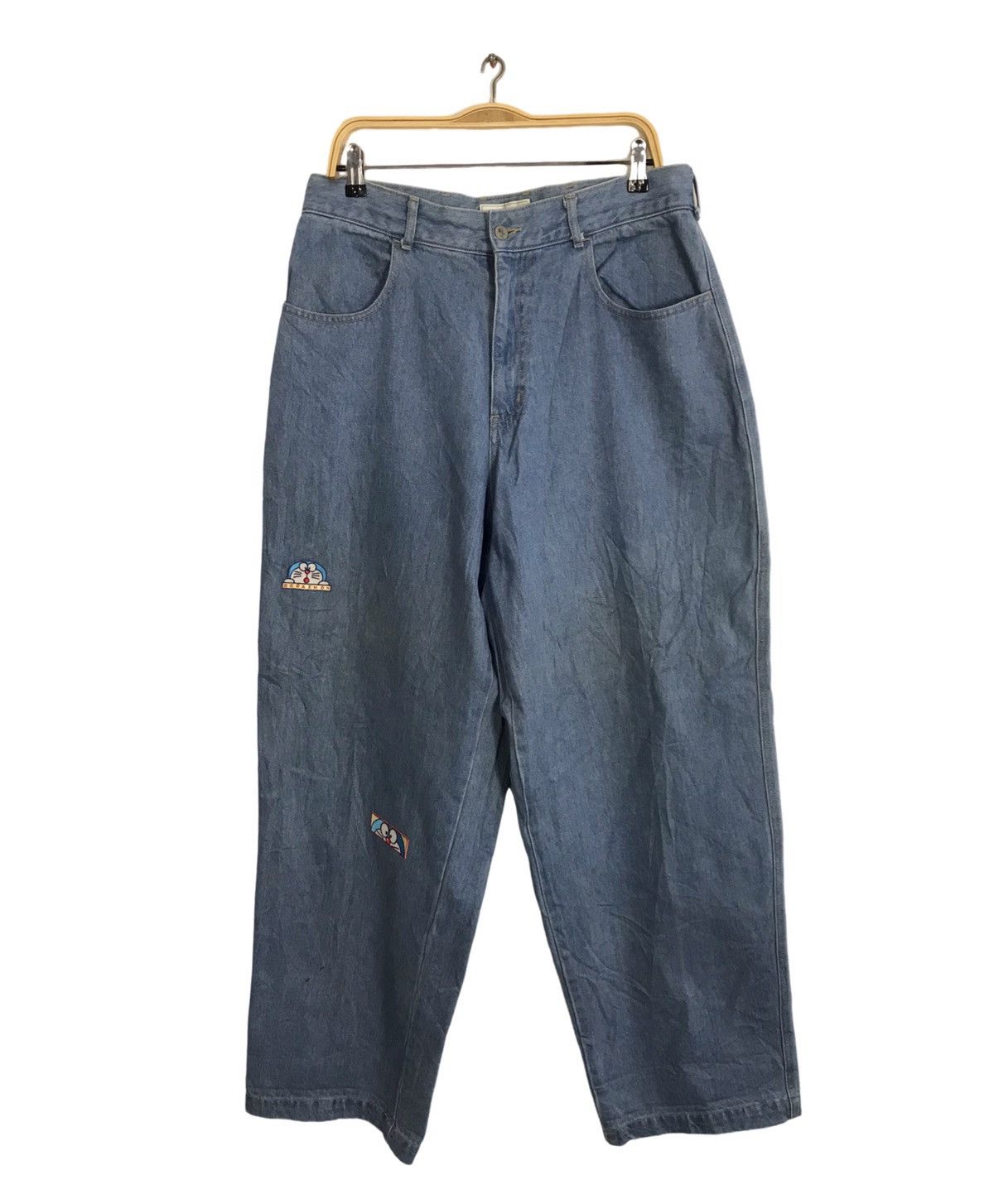 Japanese Brand 90s Bee Bell Indigo Denim Baggy Embroidery Doraemon Patches Size 34" / US 12 / IT 48 - 1 Thumbnail