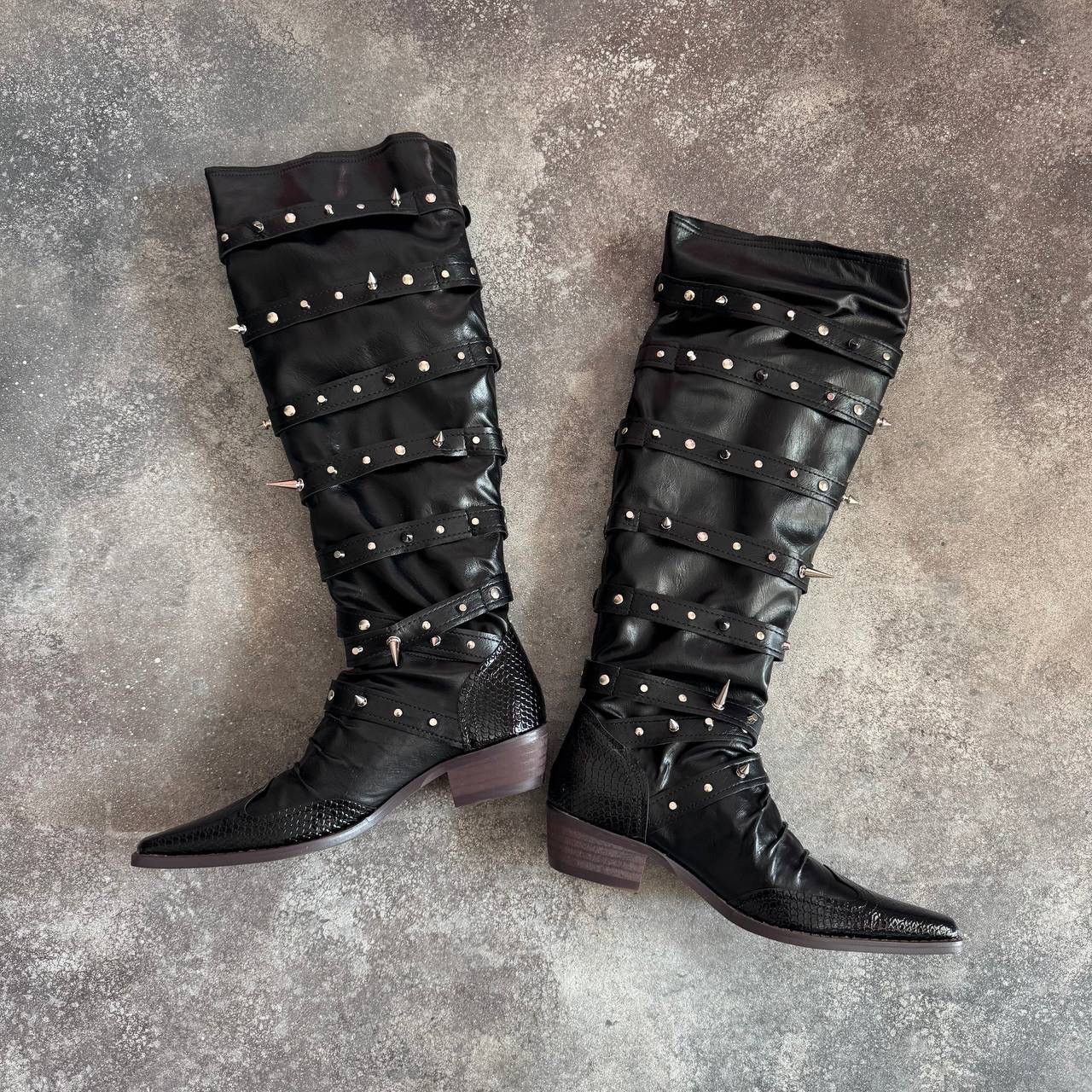 20471120 Avant Garde Goth Bondage Knee High Boots (rick owens style) Size US 8 / IT 38 - 5 Thumbnail