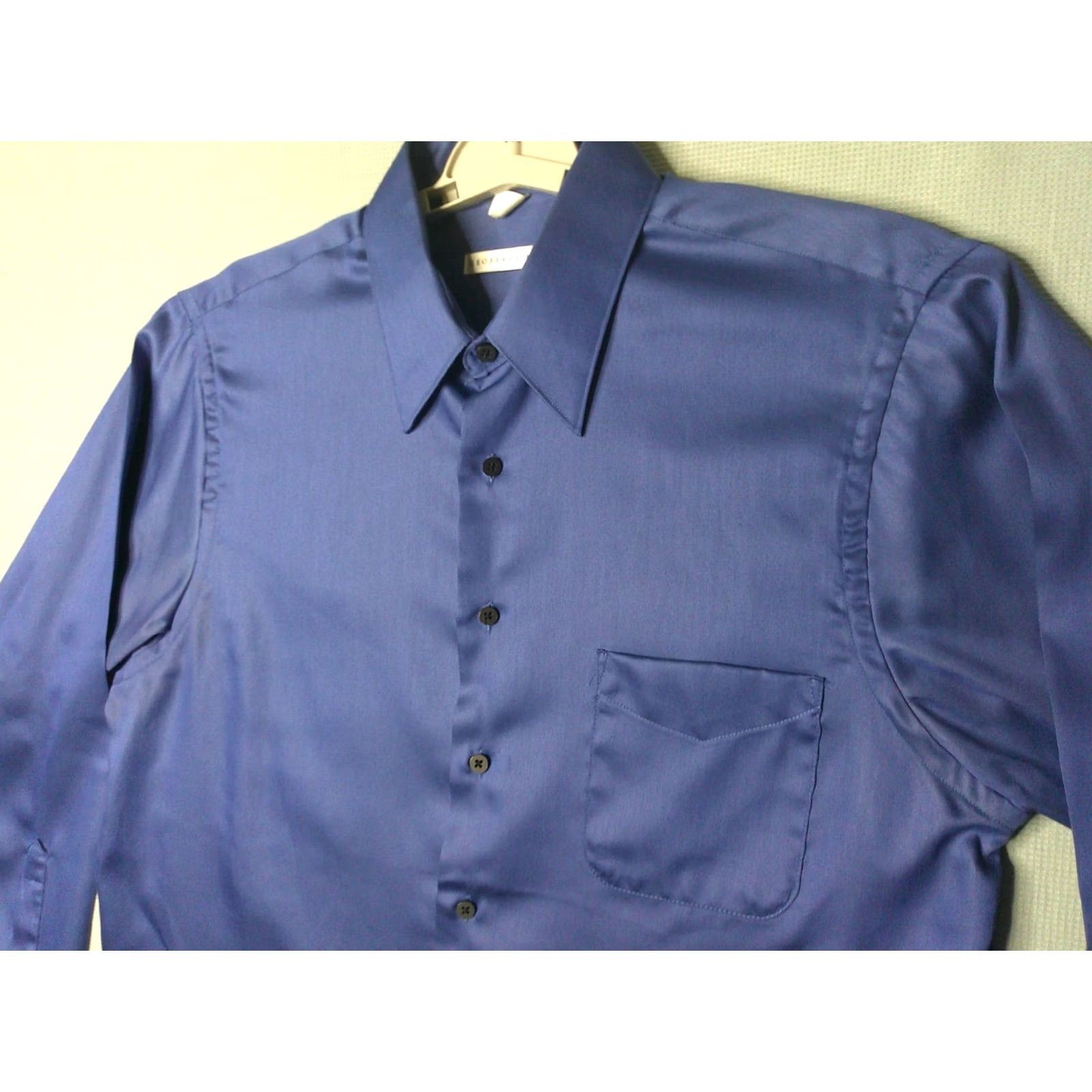 Geoffrey Beene Geoffrey Beene Dress Shirt Mens Large Blue Sateen Wrinkle Free Wedding Formal Shirt Button-Up Long Sleeve Collared 45 Chest Navy Blue 90s? Size 42R - 3 Thumbnail