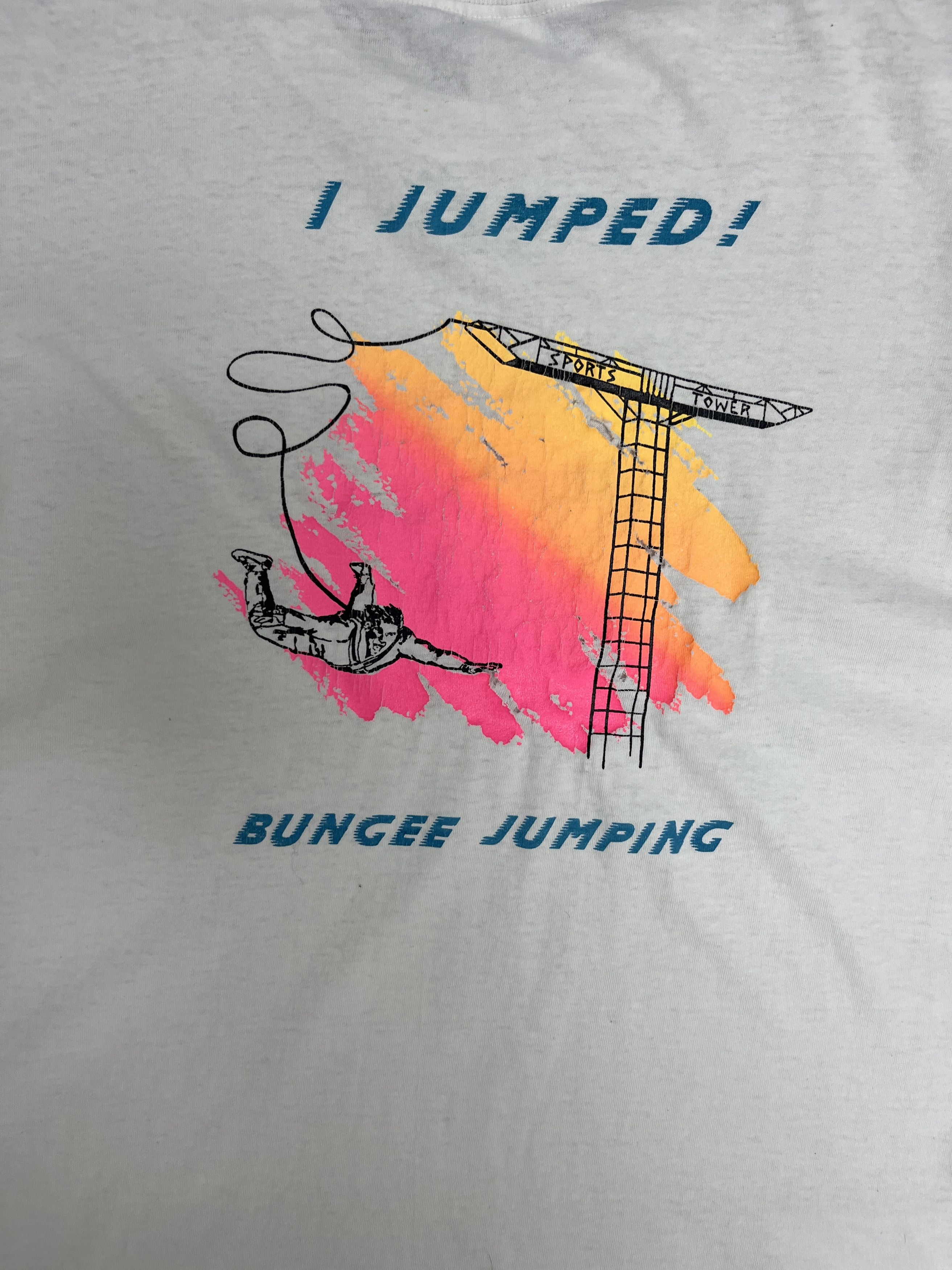 Vintage I Jumped! Bungee Jumping Vintage White T-Shirt Tee Size US M / EU 48-50 / 2 - 5 Thumbnail