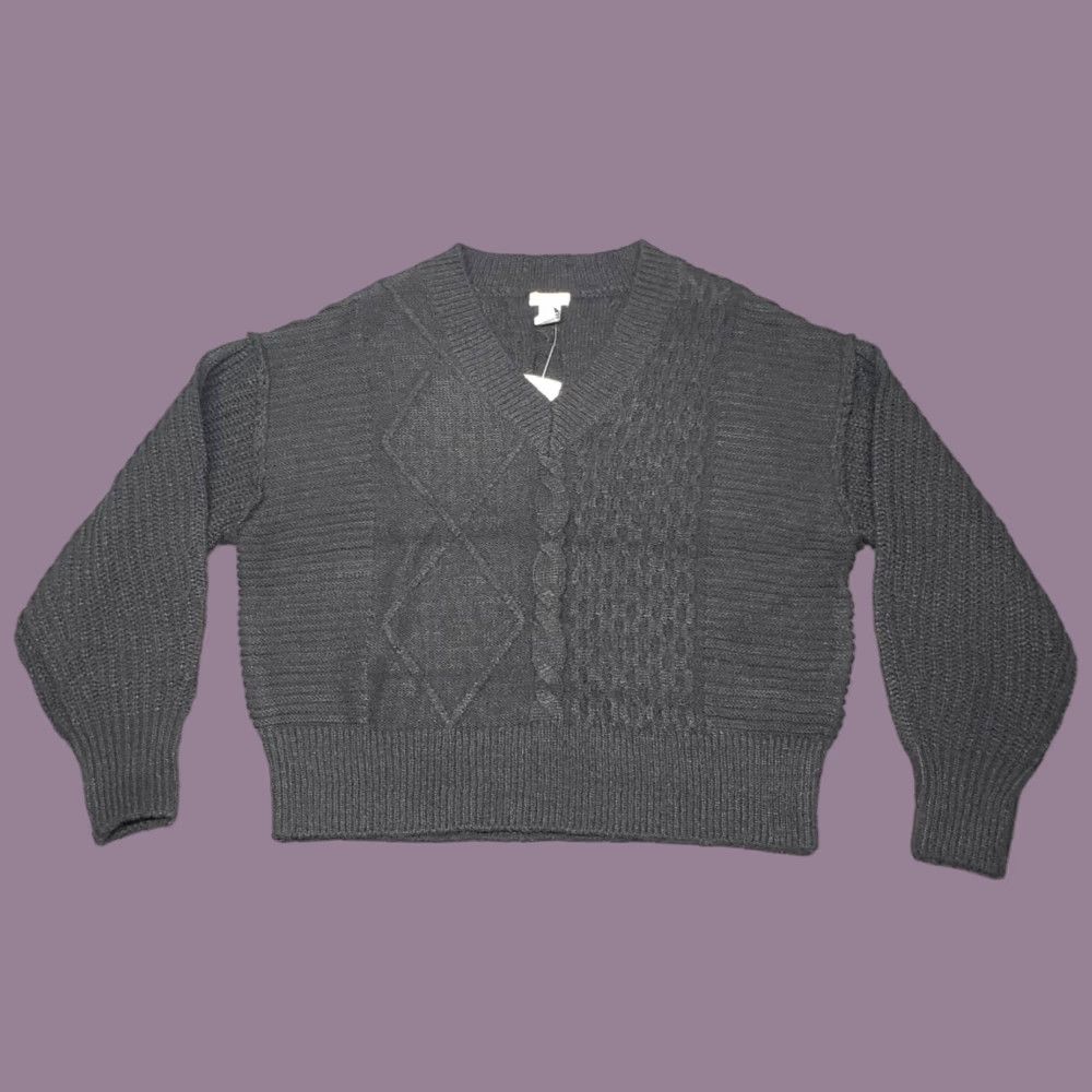 Vintage Rue21 Sweater Womens M Black Long Sleeve V Neck Multi-Knit Textured Pullover New Size M / US 6-8 / IT 42-44 - 1 Thumbnail