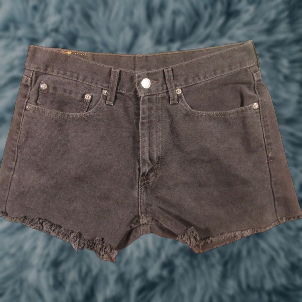Levi's Levi's 505 Shorts Womens 31 Black Denim Cut Off Button Stretch Mid Rise 5-Pocket Jeans Shortss Size 24" / US 00 / IT 34 - 1 Thumbnail
