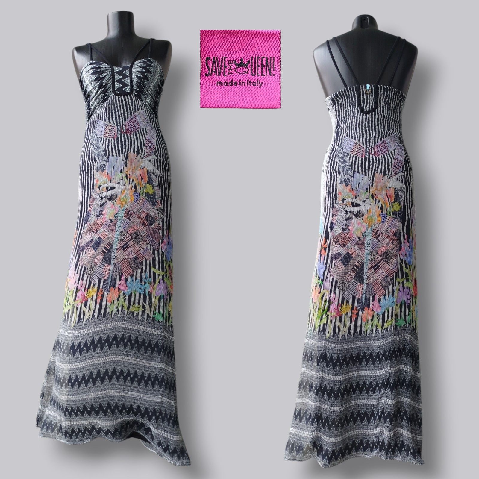 Jean Paul Gaultier Save The Queen Maxi Dress Graphic Floral Chiffon Silk Lined Size M / US 6-8 / IT 42-44 - 1 Thumbnail