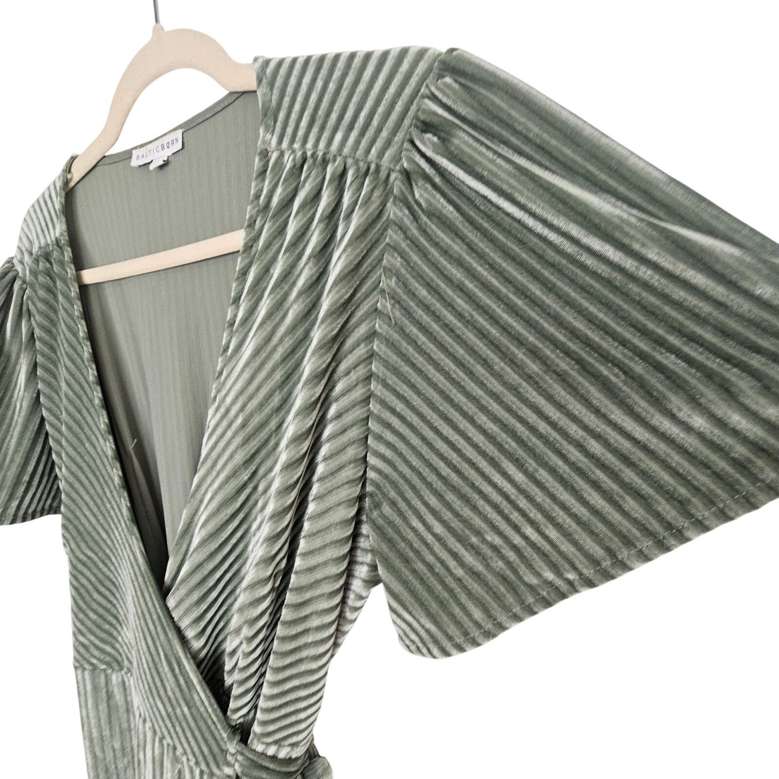 Born Baltic Born Womens Andi Ribbed Velvet Wrap Dress Sz L Green Size L / US 10 / IT 46 - 6 Thumbnail