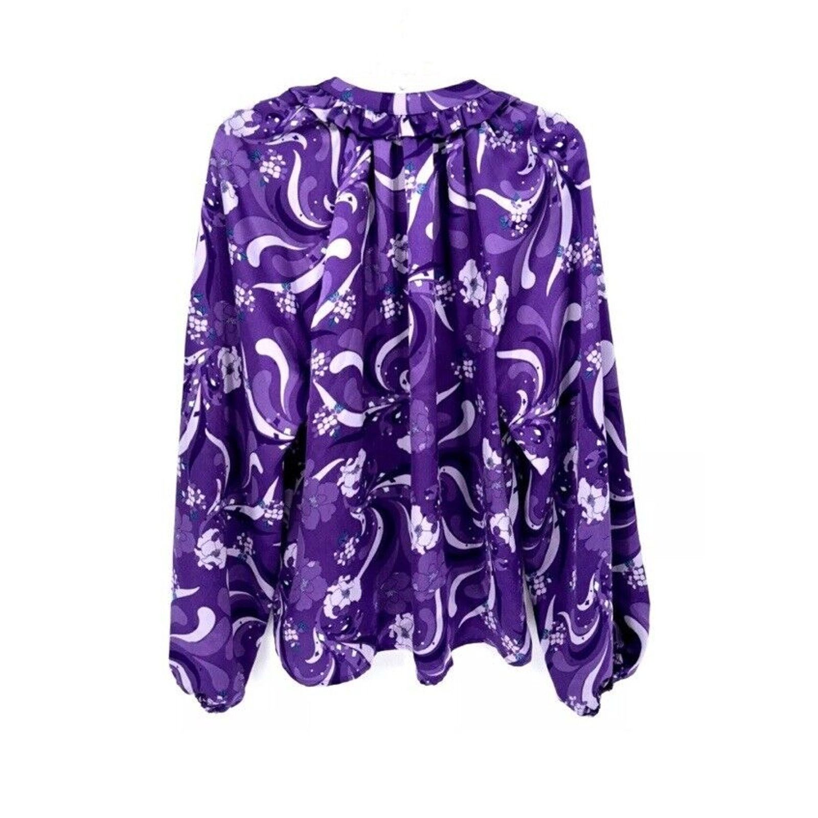 Other INC Women Purple Floral Satin Blouse Ruffle Tie Neck Size XS Size XS / US 0-2 / IT 36-38 - 5 Thumbnail