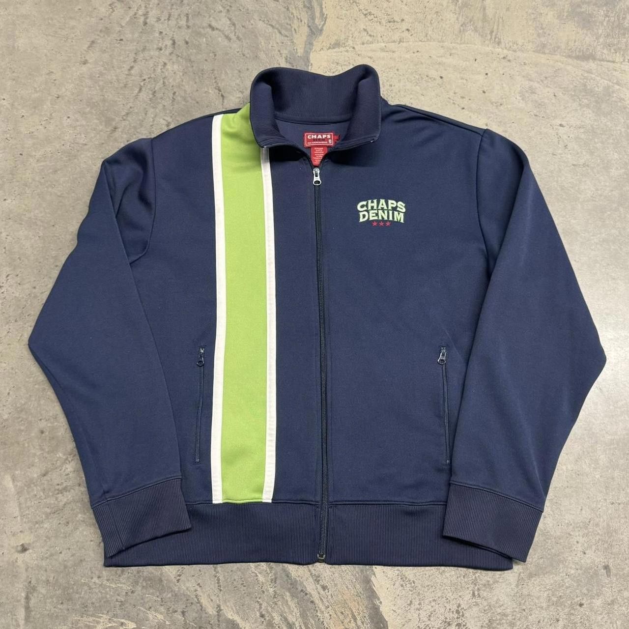 Chaps × Vintage VTG Y2K Chaps Denim Striped Zip Up Track Jacket Size US L / EU 52-54 / 3 - 1 Thumbnail