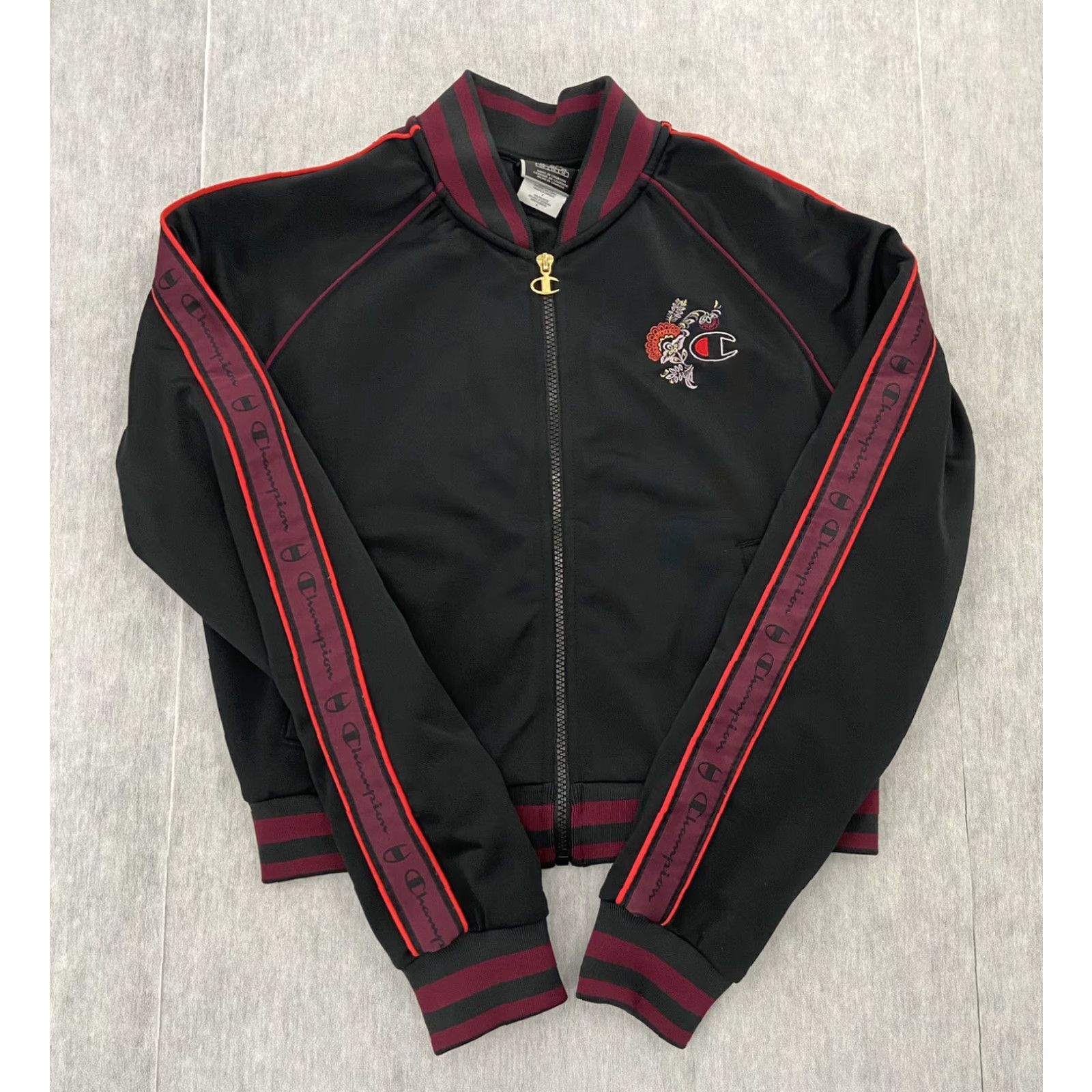 Champion Champion Jacket Womens Small Black Floral Full Zip Logo Track Ladies S Size S / US 4 / IT 40 - 2 Thumbnail