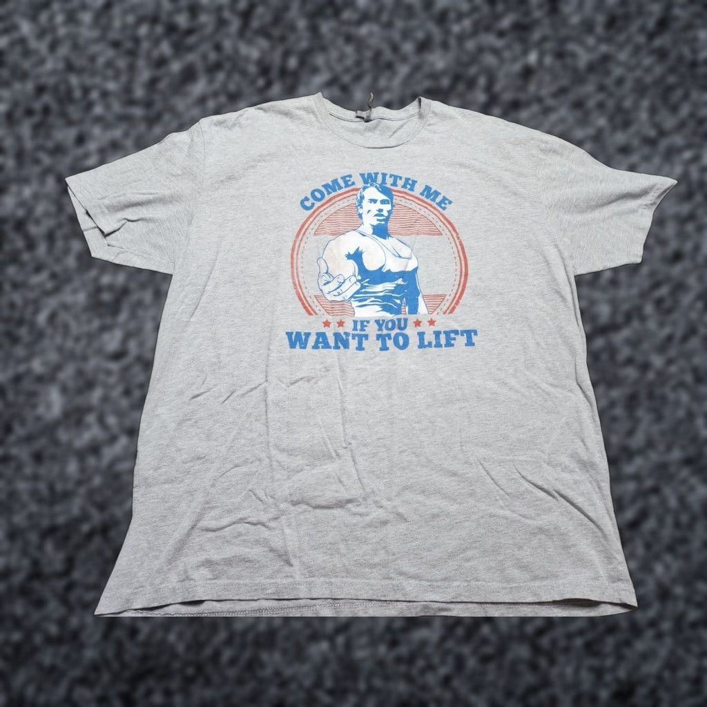 Vintage Come With Me If You Want To Lift Schwarzenegger Mens T-Shirt 3XL Gym Gray Unisex Short Sleeve Crew Neck Graphic Print Fitness Motivational Size US XXL / EU 58 / 5 - 1 Thumbnail