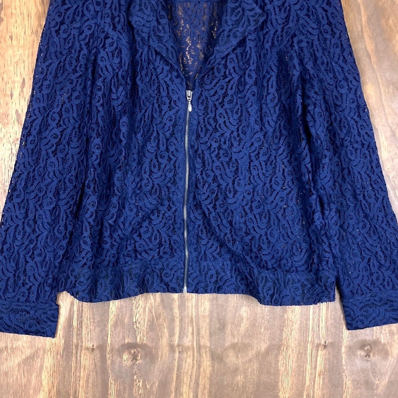 Vintage Chicos Womens Jacket Navy Floral Lace Zip Up Long Sleeve 1 (M) Jacket Womens M Navy Floral Lace Zip Up Long Sleeve Size M / US 6-8 / IT 42-44 - 3 Thumbnail