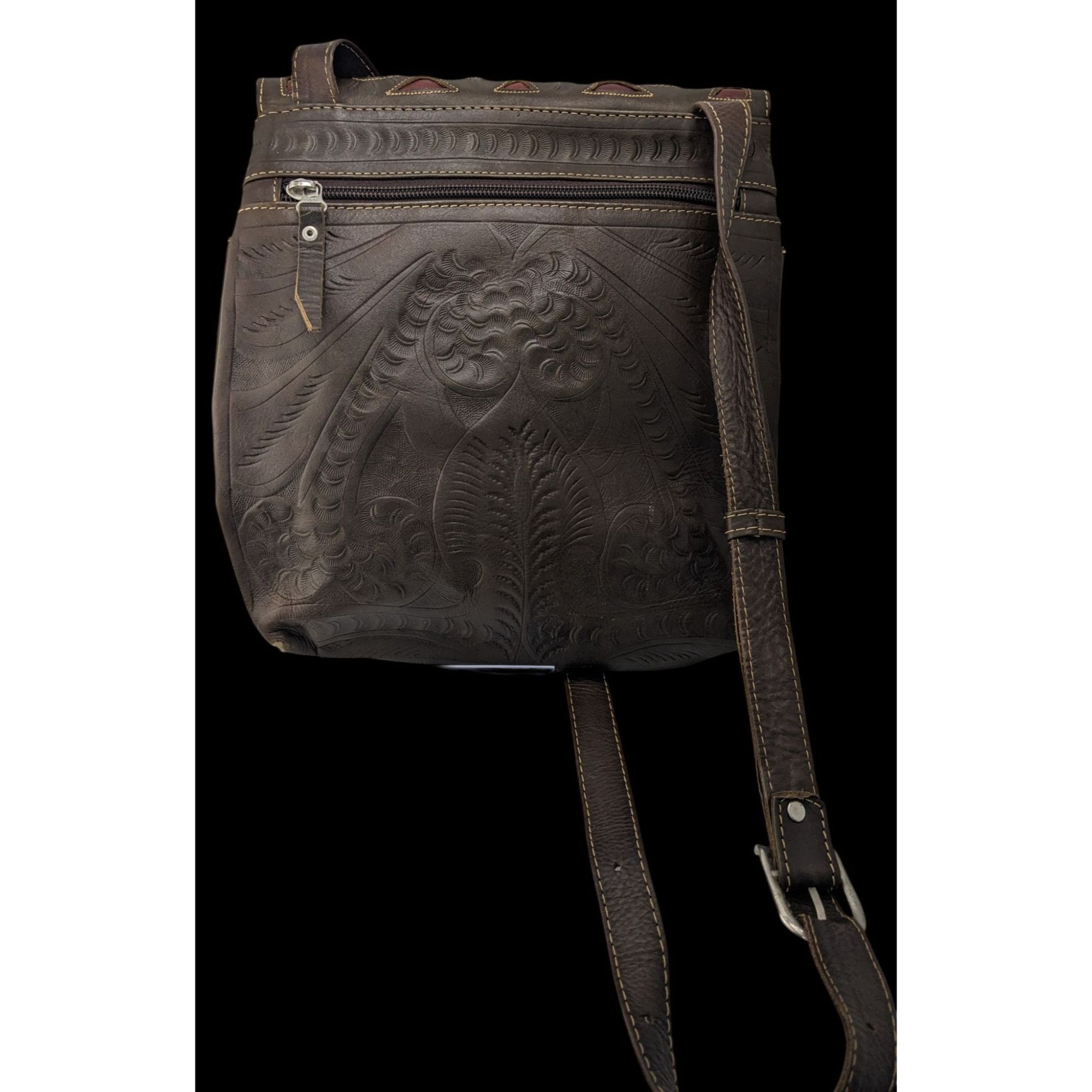 Other Vintage JL Salvidar Tooled Leather Crossbody Bag With Adjust Size ONE SIZE - 2 Thumbnail
