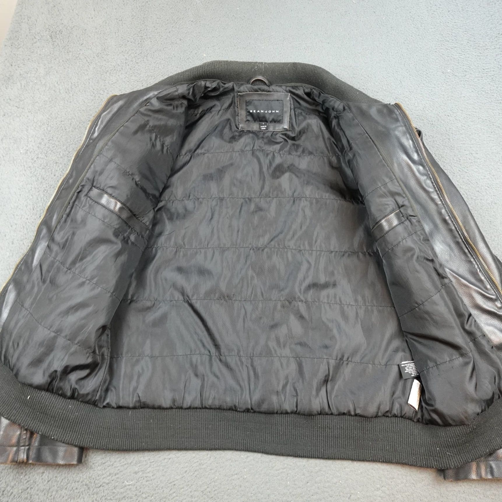 Sean John Sean John Jacket Mens Large Black Faux Leather Bomber Full Zip Pockets Lined Size US L / EU 52-54 / 3 - 6 Thumbnail