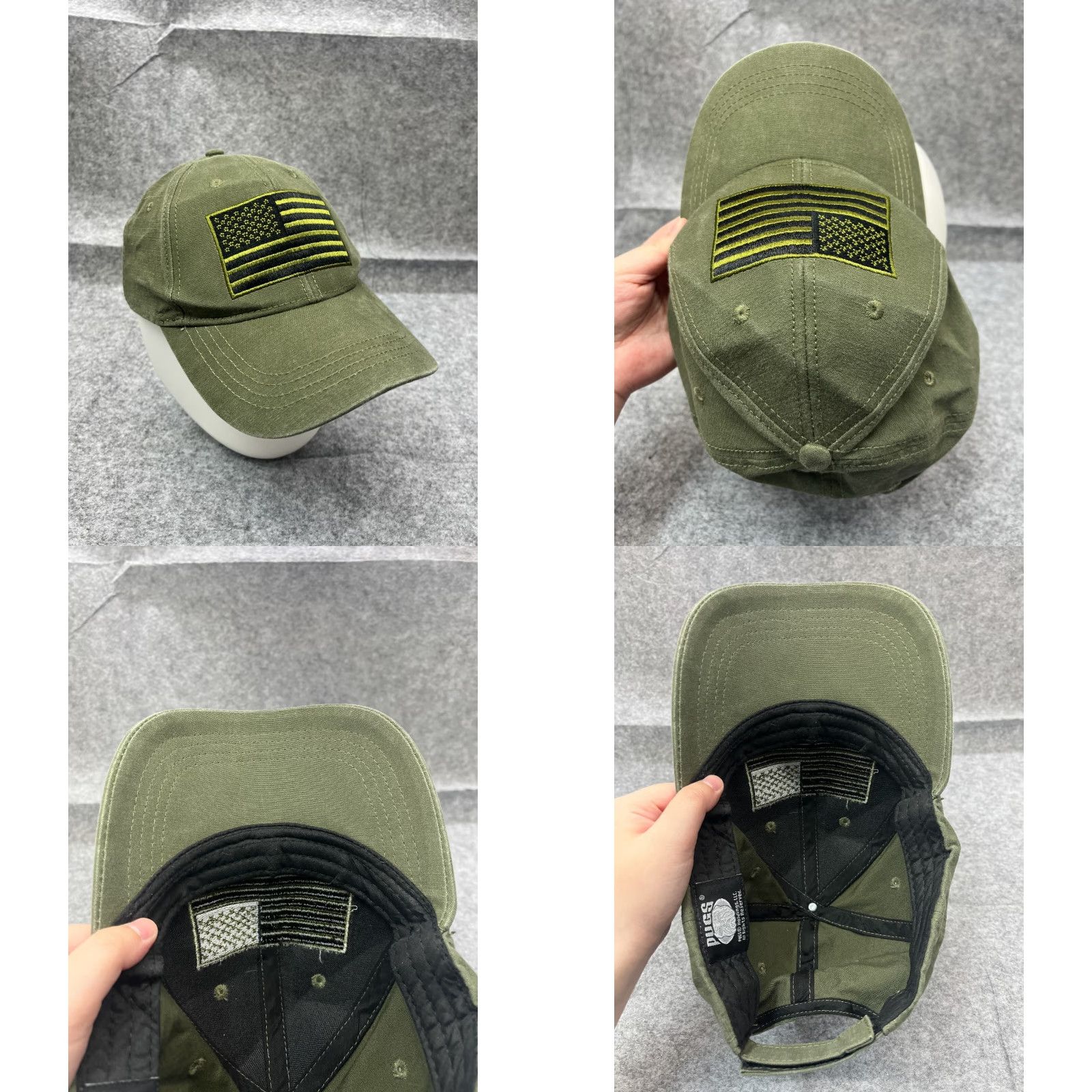 Vintage PUGS USA Flag Hat Cap Trucker One Size Green 100% Cotton Adjustable Mens Hat / Cap Adult Green Flag USA Theme Size ONE SIZE - 8 Thumbnail