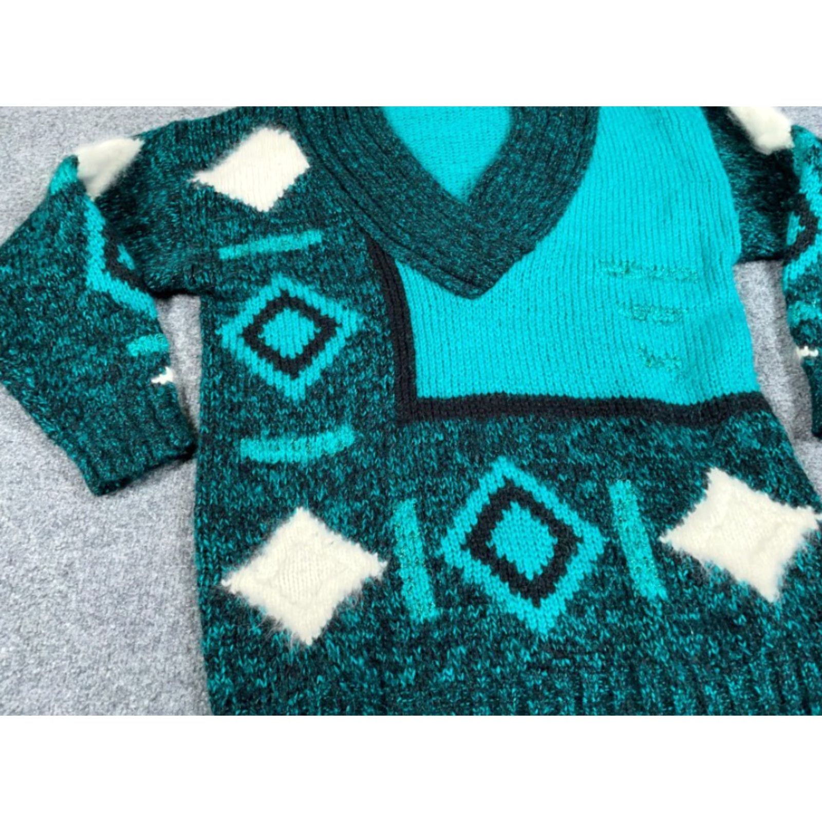 Etro VTG 80s Broad Striped Abstract Sweater Women's Medium Green Dark Red Retro Knit Size M / US 6-8 / IT 42-44 - 7 Thumbnail