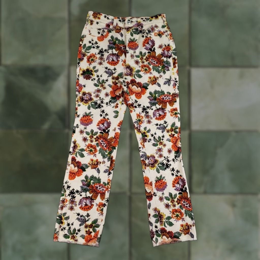 Anthropologie VINTAGE Anthropologie Pilcro Pants Womens 27 Cigarette High Rise Floral Raw Hem Boho Denim Stretch Orange 27 Mens Girls Womens Size 27" / US 4 / IT 40 - 1 Thumbnail