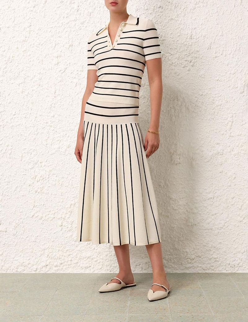 Zimmermann oc11z0226 Knit Stripe Skirt In Cream/Black Size 32" / US 10 / IT 46 - 2 Thumbnail