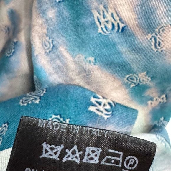 Amiri Amiri Bleached Paisley Logo Silk Camp Shirt Blue Aqua Men’s Size US S / EU 44-46 / 1 - 7 Thumbnail