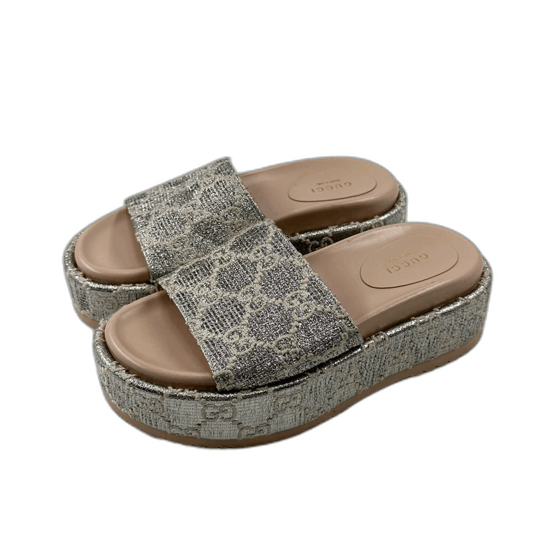 Gucci Gucci Double G Logo Silver Slide Sandals Size US 5 / IT 35 - 1 Thumbnail
