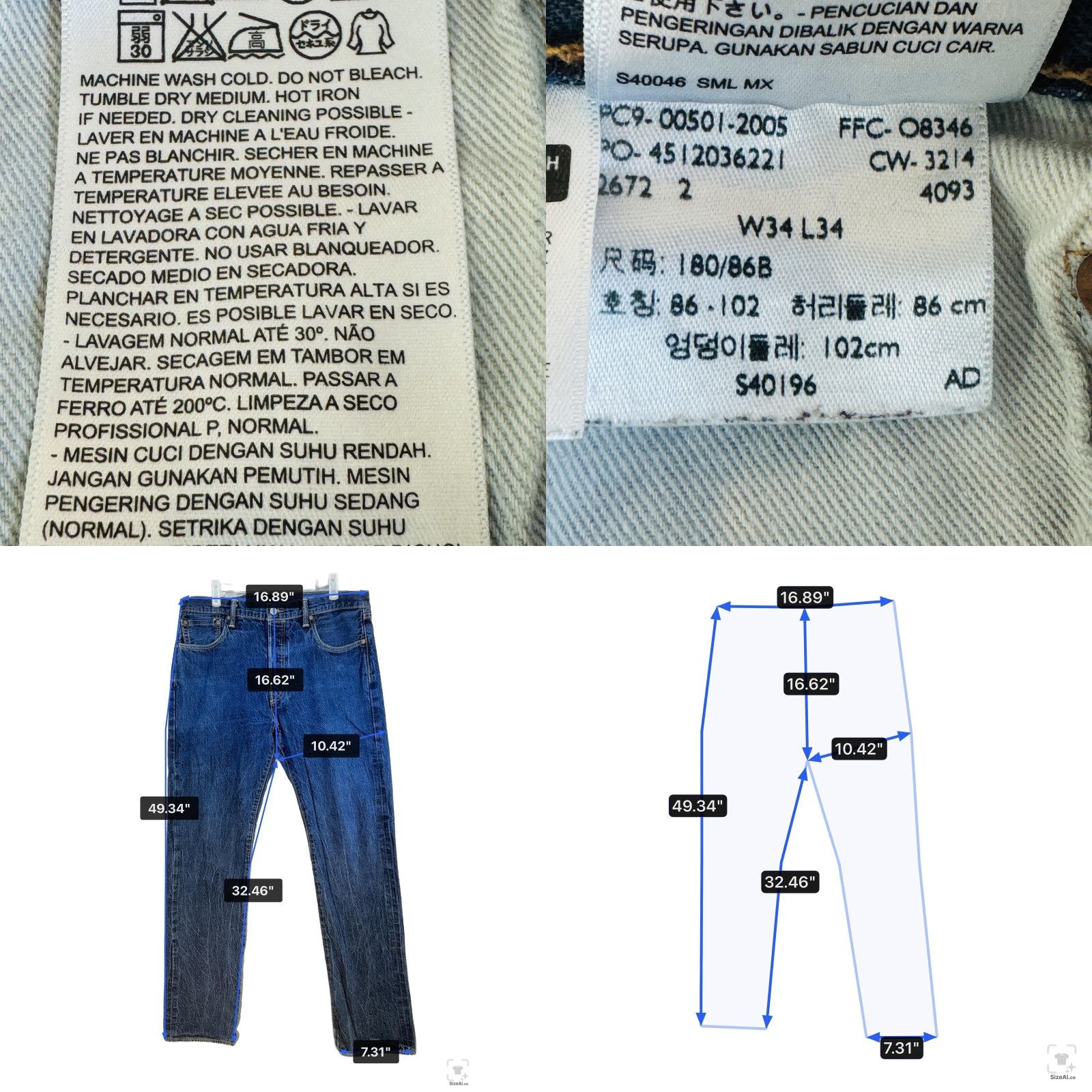 Levi's Levi's 501 Jeans Mens 34x32 Blue Medium Regular Fit Denim Button Fly Straight Pocket Distressed Logo USA 5-Pocket Size US 34 / EU 50 - 9 Thumbnail