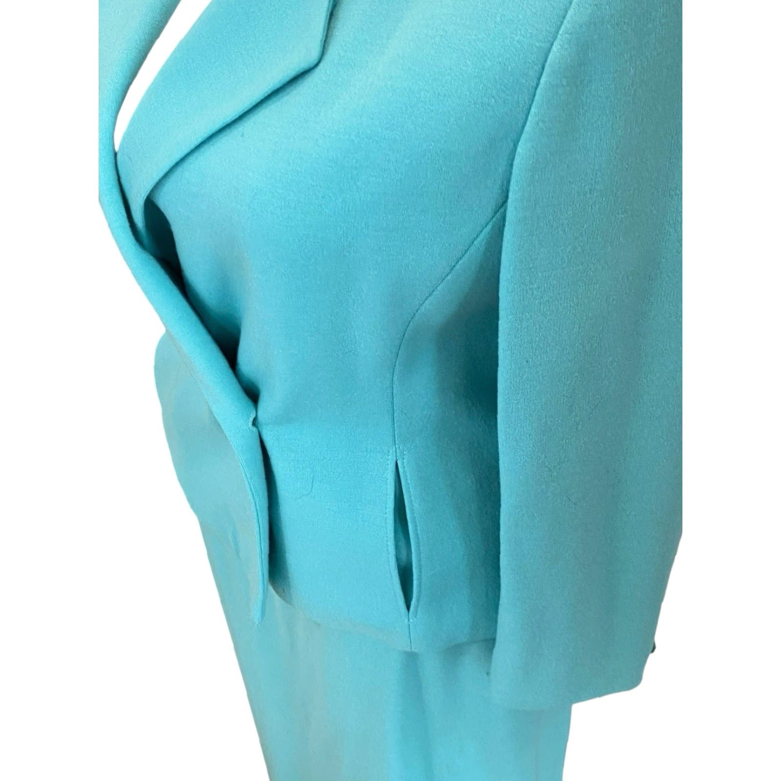 Vintage VINTAGE Bleyle Blazer Skirt Set Wool Turquoise Classic Size 18 14 Top Women Sleeves Long Wool Felted Dry Clean Only Belted Collared Open Fall Winter Size XXL / US 16-18 / IT 52-54 - 6 Thumbnail