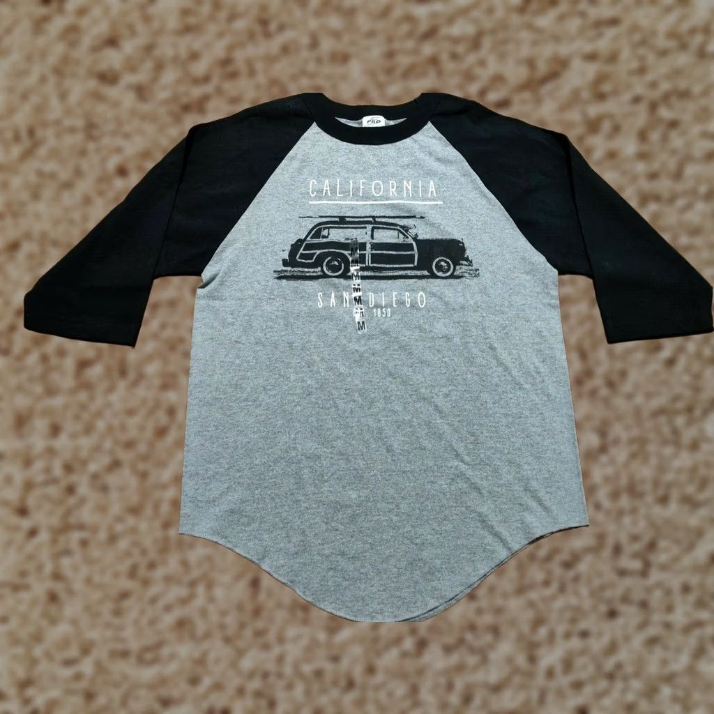 Vintage San Diego California Surf Gray/Black Raglan Baseball T-Shirt - Men's M Size US M / EU 48-50 / 2 - 1 Thumbnail