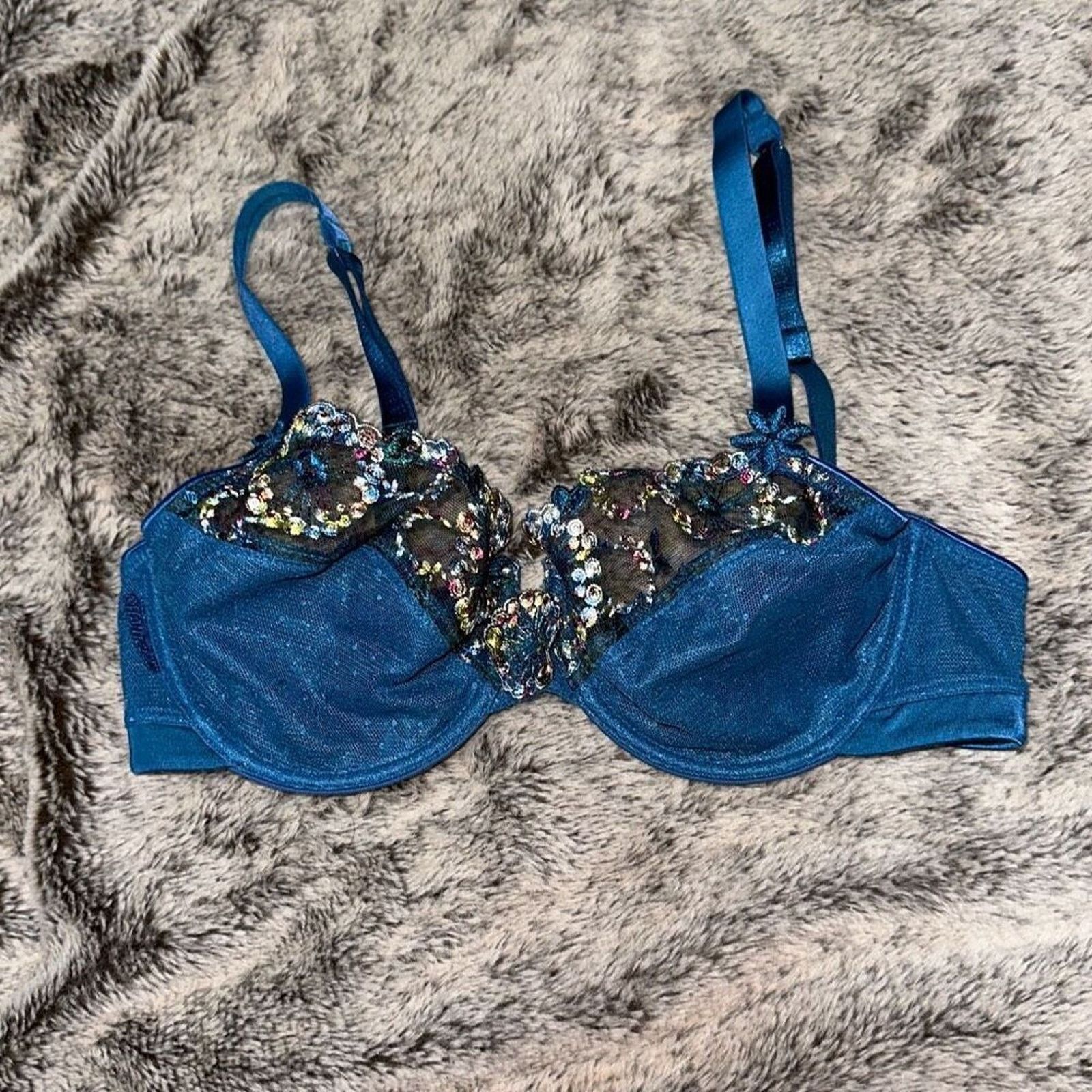 Other Chantelle Floral Embroidered Blue Underwire Bra | Sz 30D Size ONE SIZE - 2 Thumbnail