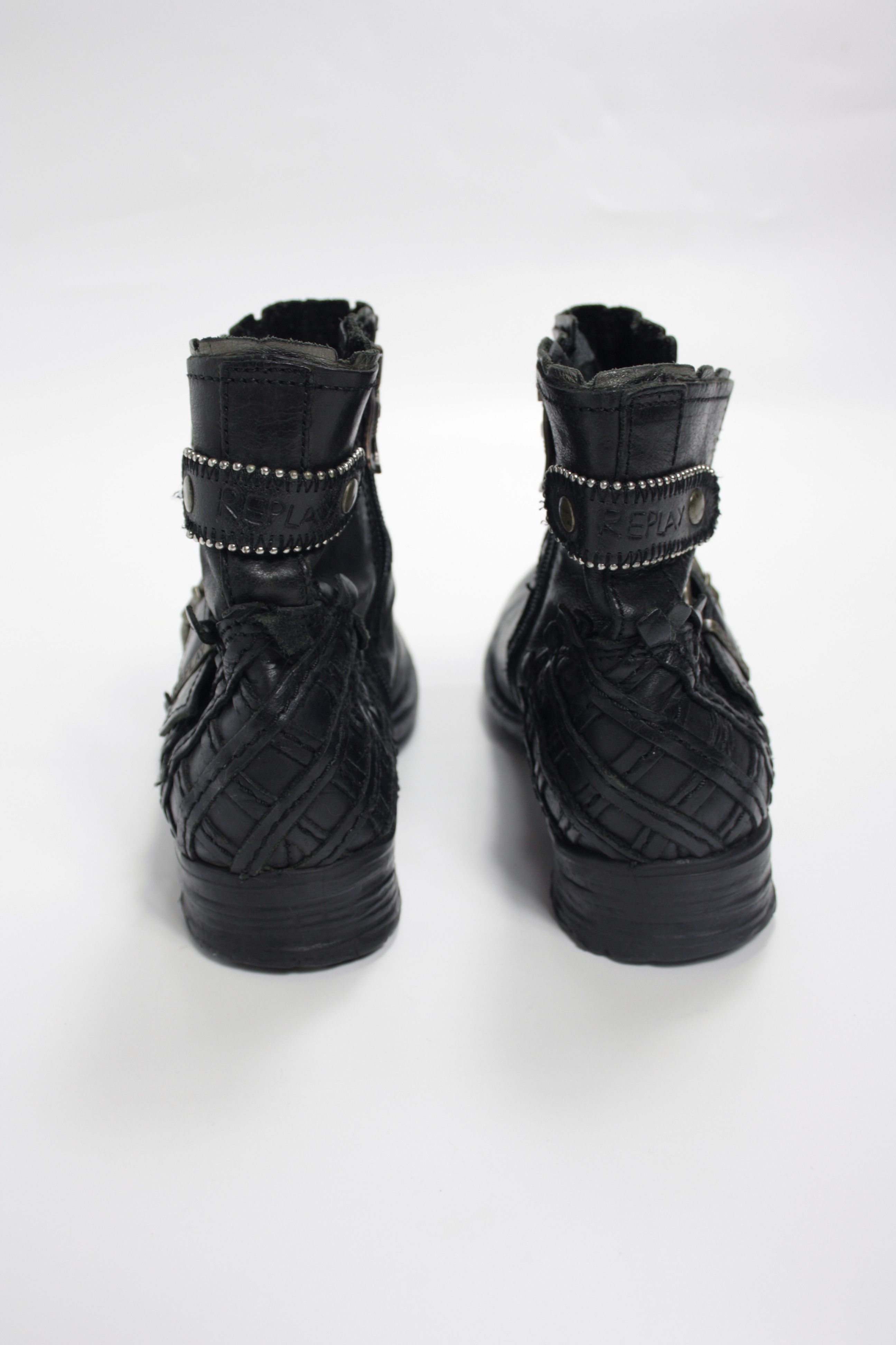 Replay × Vintage Replay Y2K Leather Buckle Strap Zip Ankle Boots Shoes Size US 7 / IT 37 - 6 Thumbnail