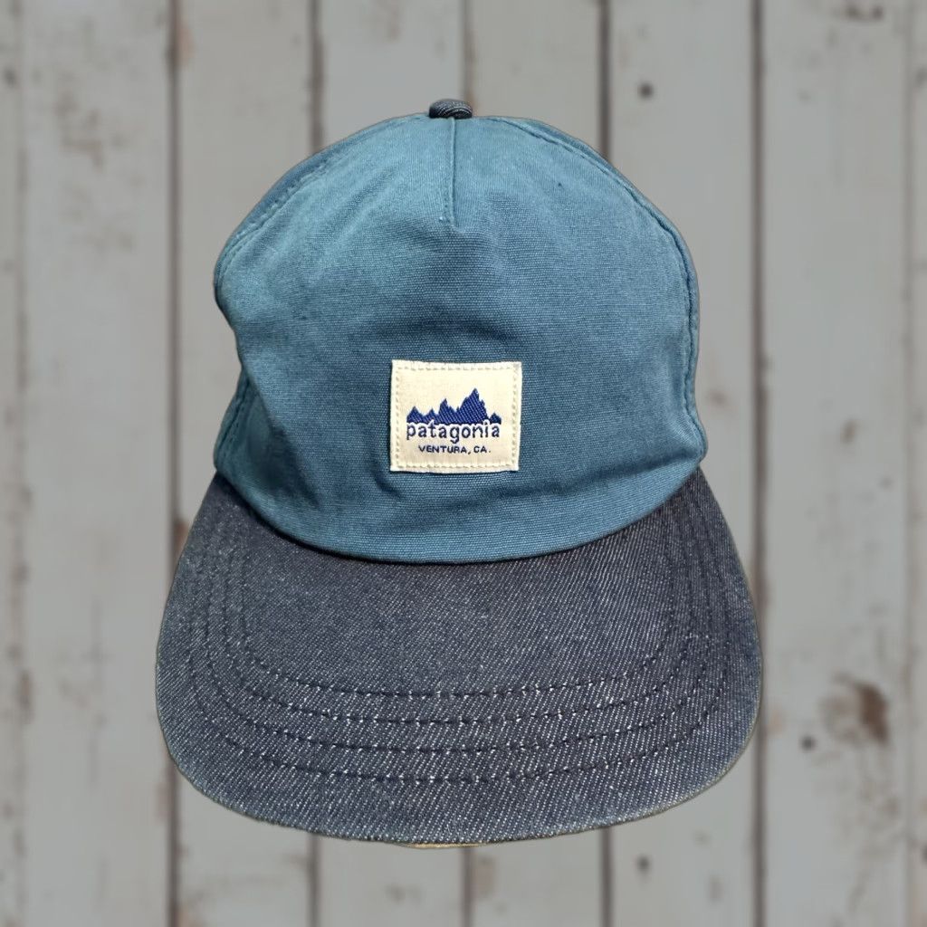 Patagonia PATAGONIA P-6 Label Trad Cap Hat Ventura CA Patch Blue Denim Brim NetPlus OSFM Mens Hat Size ONE SIZE - 1 Thumbnail