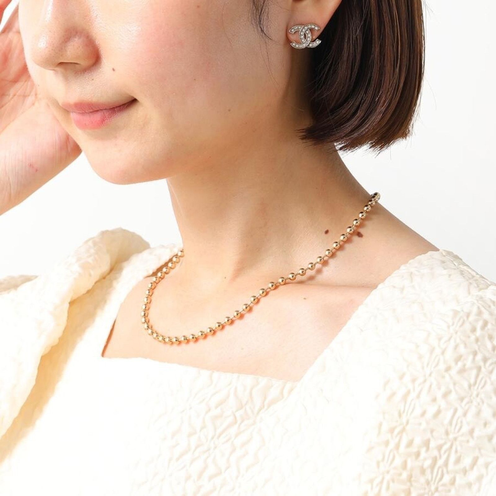 Chanel Chanel Gold Pearl White Crystal Statement Stud Earrings Size ONE SIZE - 3 Thumbnail