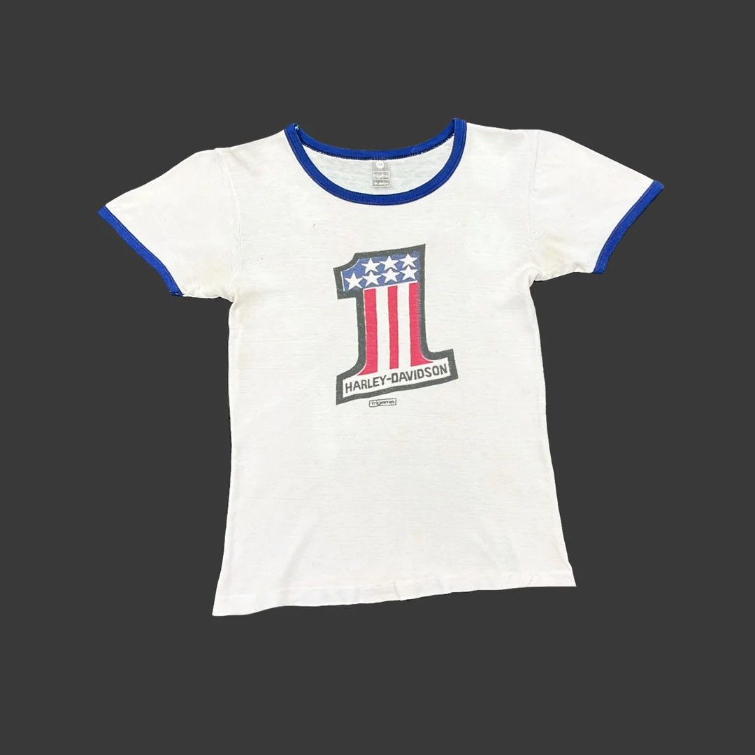 image of Harley Davidson x Vintage Harley-Davidson 1970’S Logo Bike Motorcycles Girl Top T in White, Women's