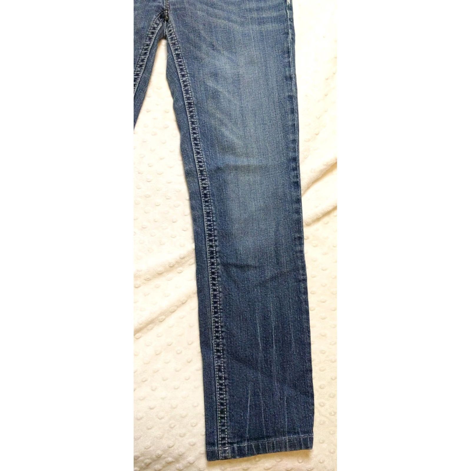 Miss Me Miss Me Signature Sunny Skinny Jeans Womens Blue 29x27 Denim Embroidered Rhinestone Medium Wash 5-Pocket Distressed Low Rise Regular Fit Pants Size 29" - 2 Thumbnail