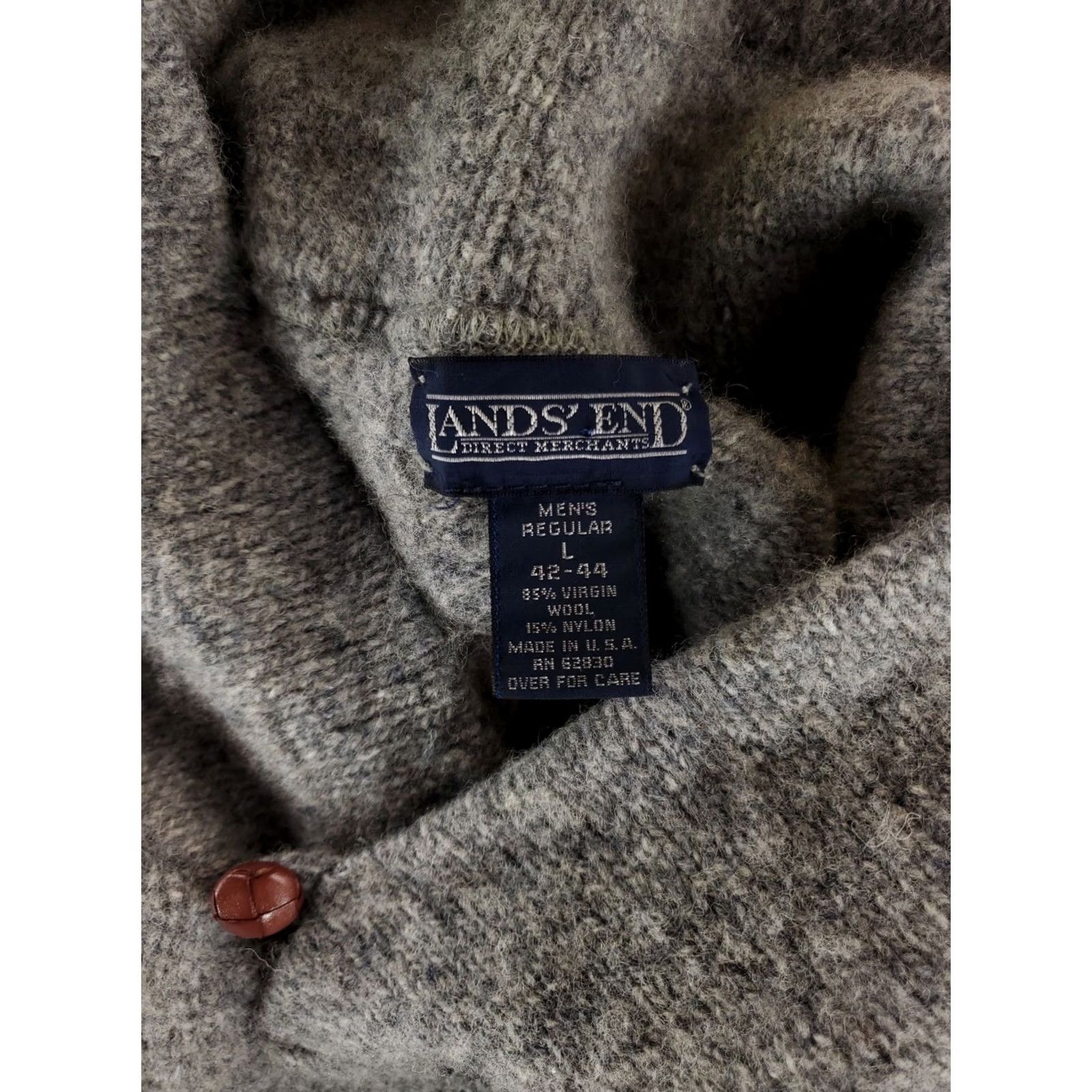 Lands' End Lands' End VTG Shawl Collar Wool Sweater Gray Ribbed Mens L 42-44 Size US L / EU 52-54 / 3 - 2 Thumbnail