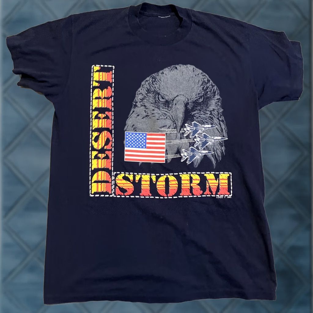 Logo 7 VINTAGE Logo 7 Operation Desert Storm Single Stitch T Shirt EAGLE Medium Mens Blue 90s Military Desert Storm Shirt Size US M / EU 48-50 / 2 - 1 Thumbnail