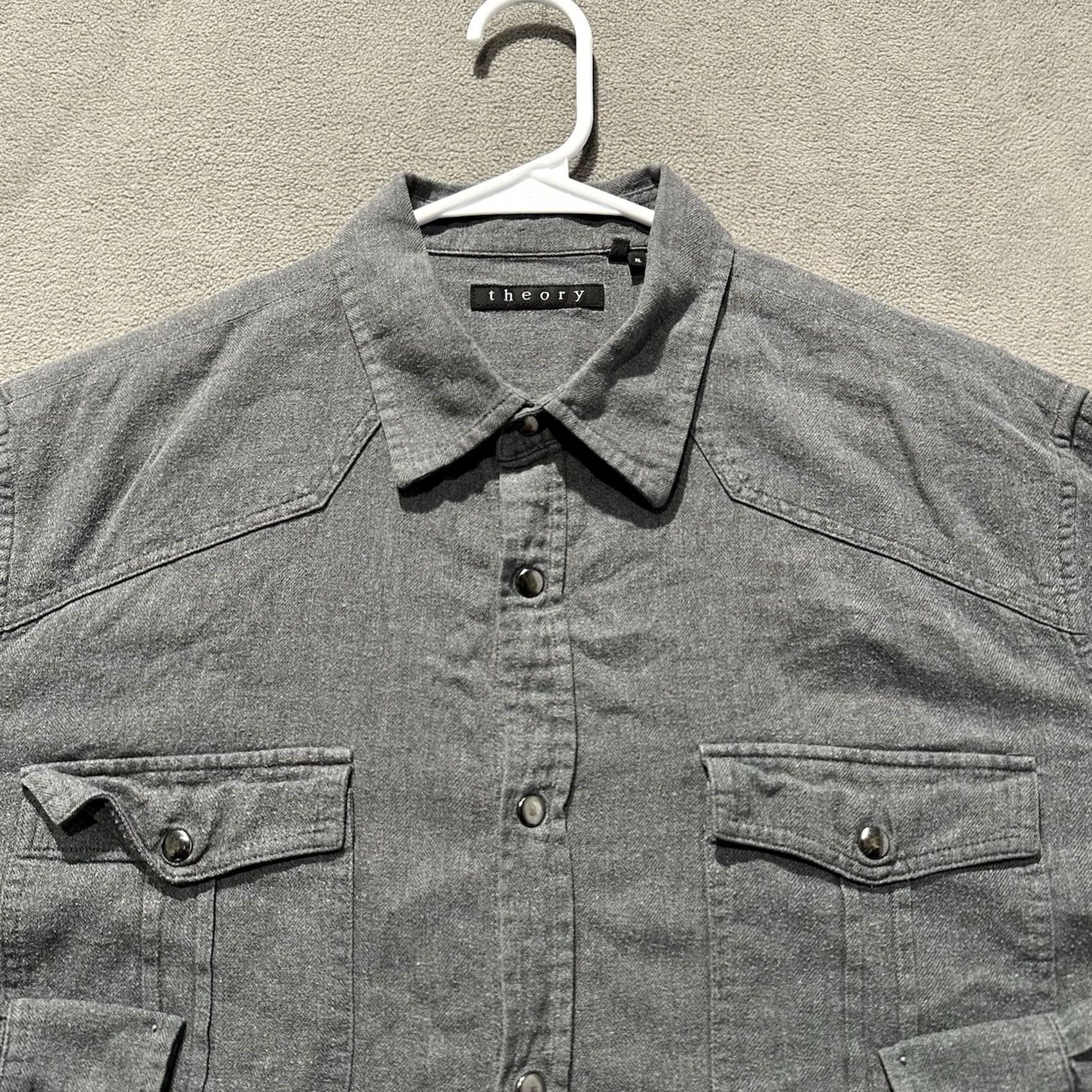 Theory Theory Shirt Mens XL Gray Button Up Long Sleeve Pockets EUC Size US XL / EU 56 / 4 - 3 Thumbnail