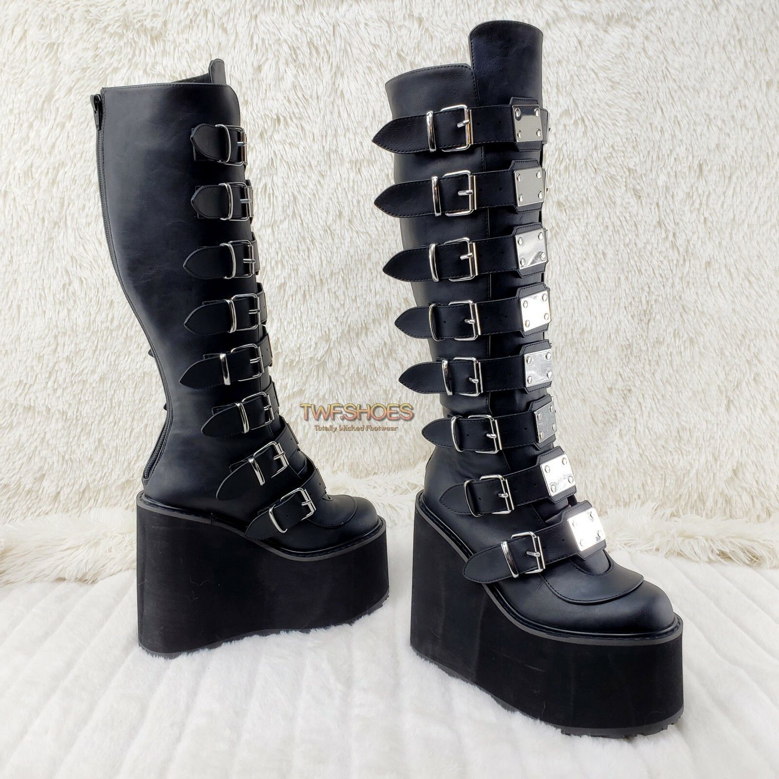 Demonia Cult DEMONIA Swing 815WC Black Matte Goth Wide Calf Knee Boots 5. Size US 7 / IT 37 - 5 Thumbnail