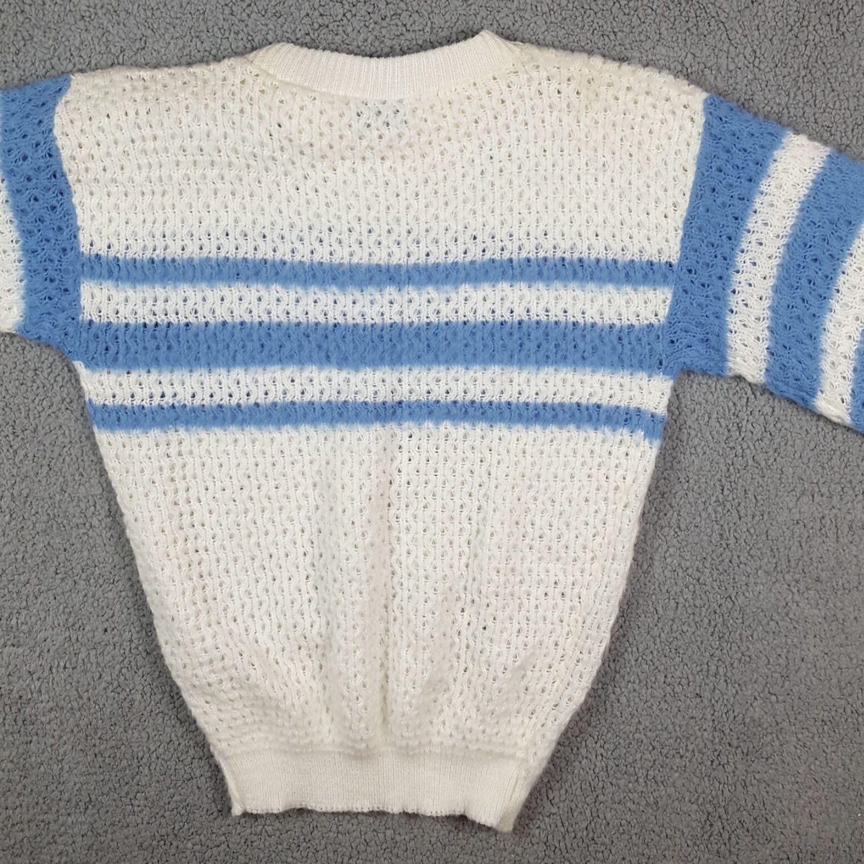 Vintage Vintage 80s Women's Small Blue Striped Knit Pullover Sweater Casual Fall Winter Brunny USA Size S / US 4 / IT 40 - 4 Thumbnail