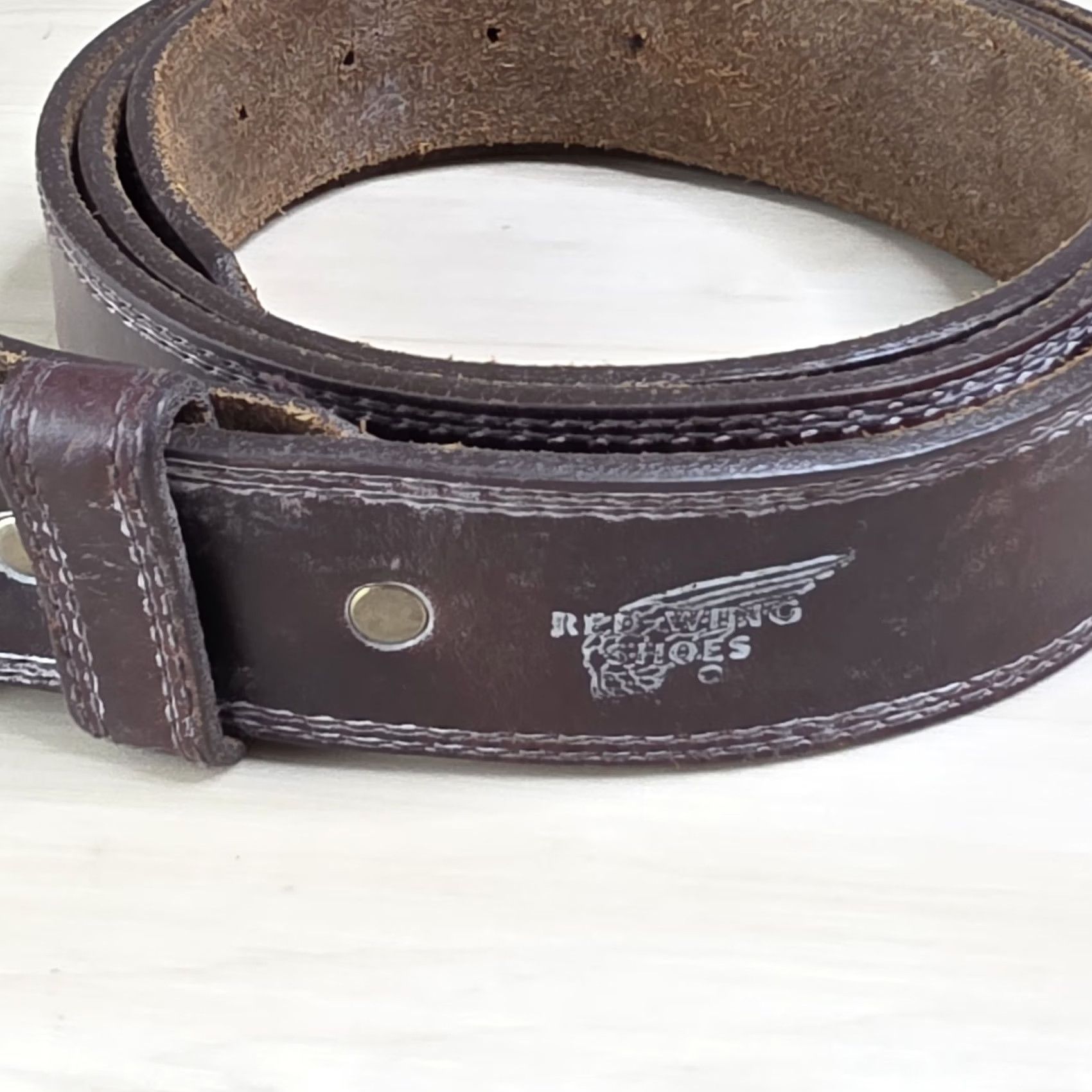 Vintage Red Wing Leather Belt Brown Stitching Solid Brass Buckle Made In USA Size 50 Mens Size ONE SIZE - 3 Thumbnail