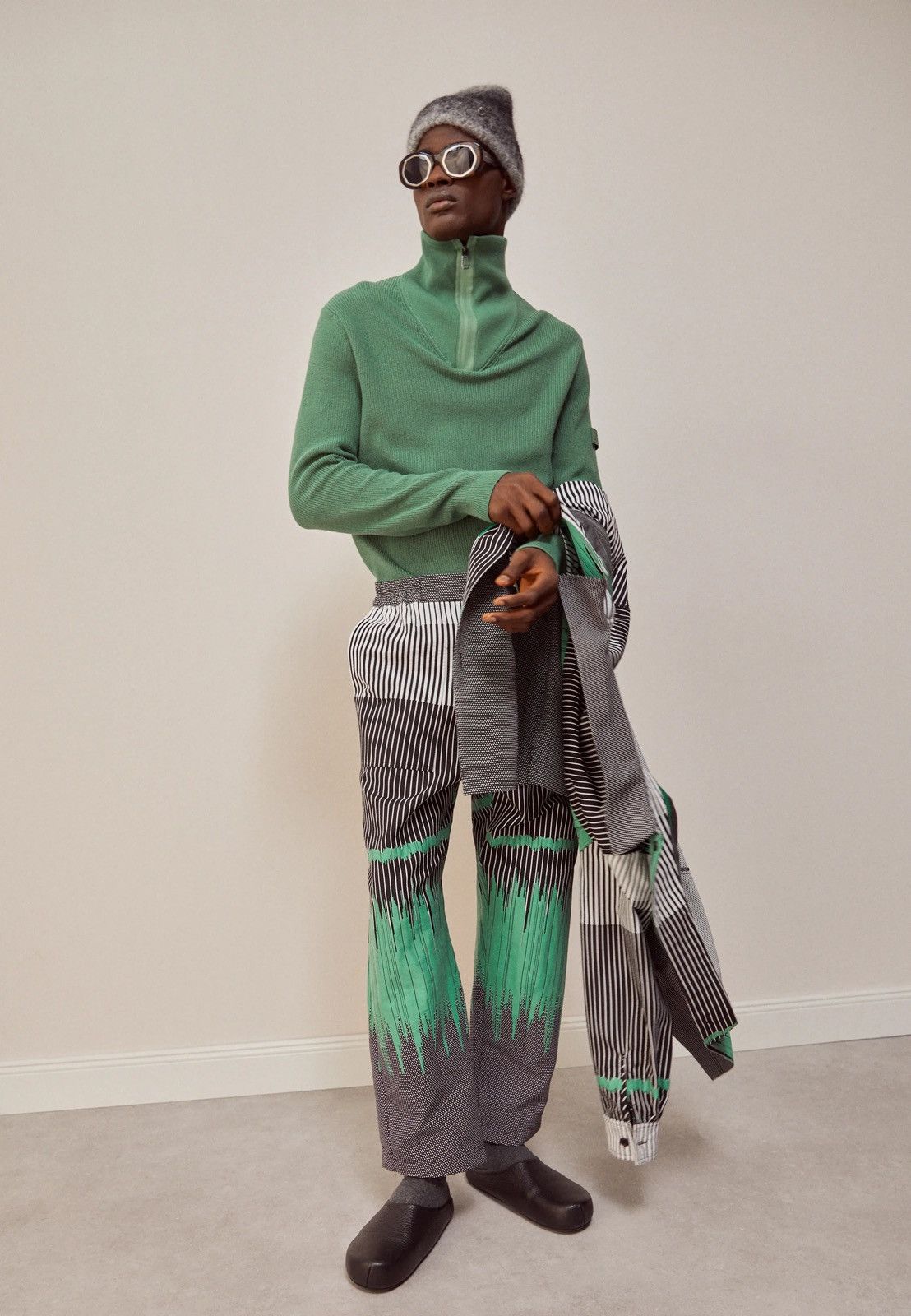 image of Avant Garde x Henrik Vibskov ds! Ss23 Henrik Vibskov Crunch Green Black Stripes Pants (Size 32)