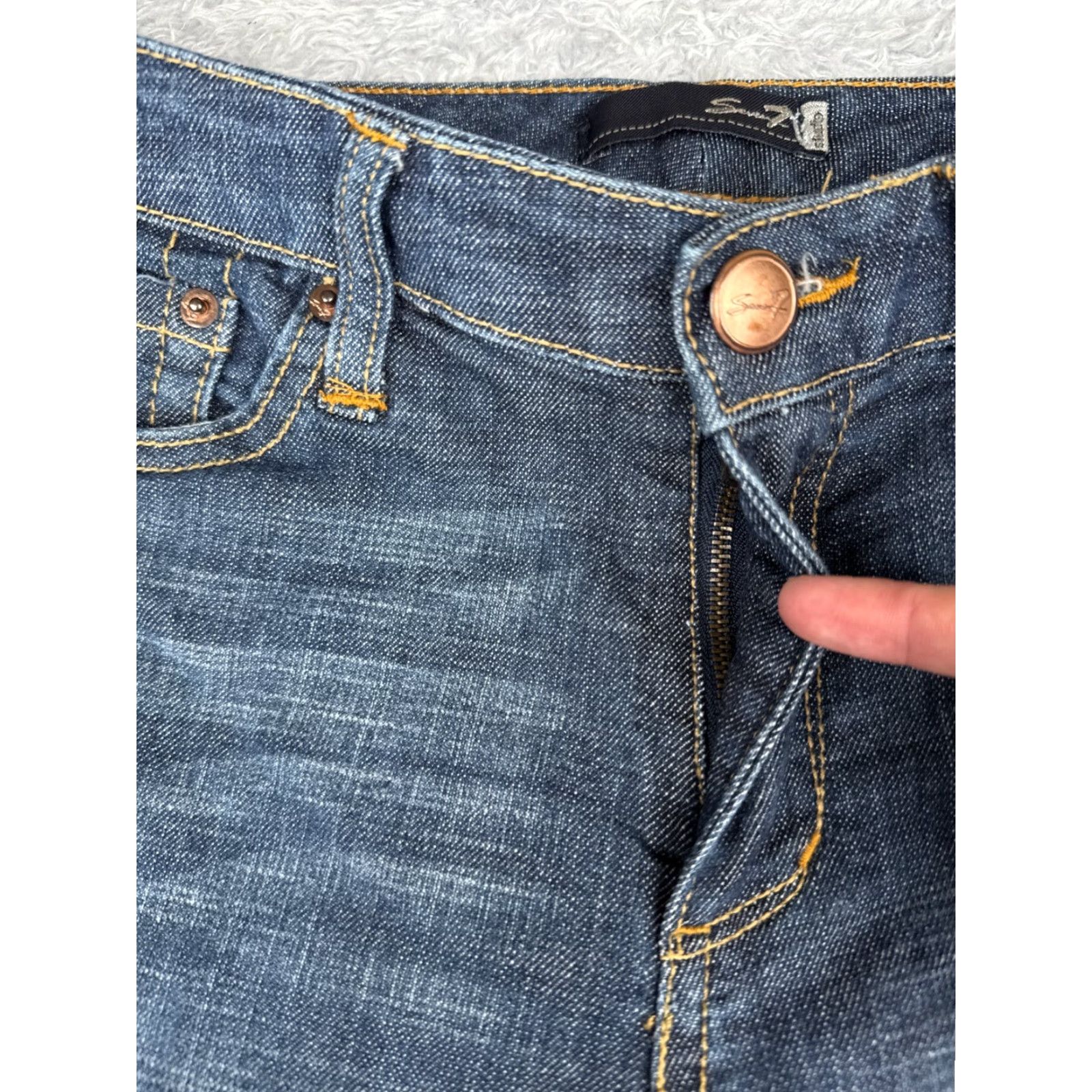 Vintage Seven7 Jeans Adult 30 Blue Mid Rise Flared Denim Cotton Blend 30x32 5-Pocket Distressed Logo Embroidered American Designer Women Size 30" / US 8 / IT 44 - 5 Thumbnail