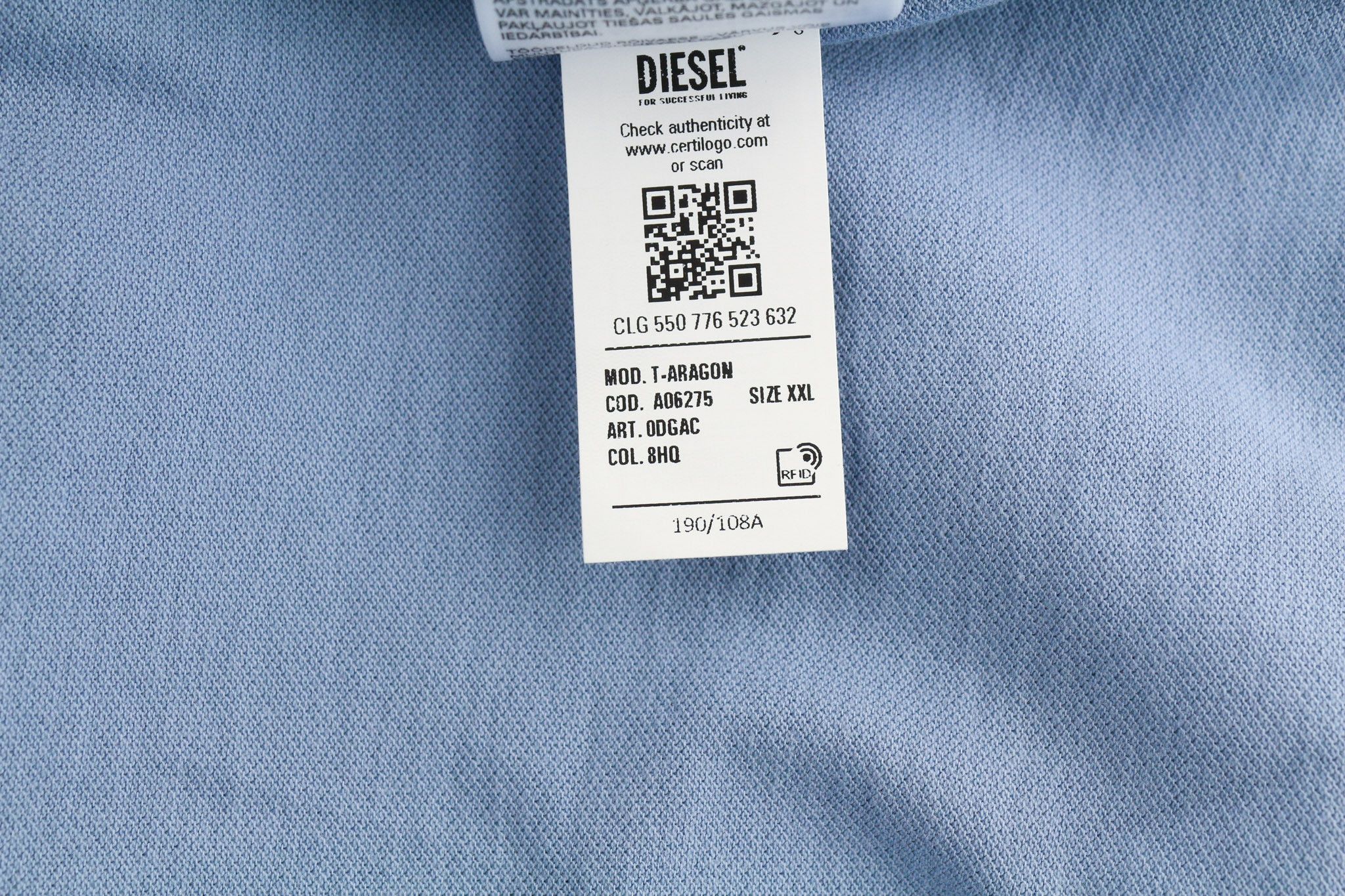 Diesel T-ARAGON 2XL Polo Half Zip Logo Blue Tee 40287 Size US XXL / EU 58 / 5 - 10 Thumbnail