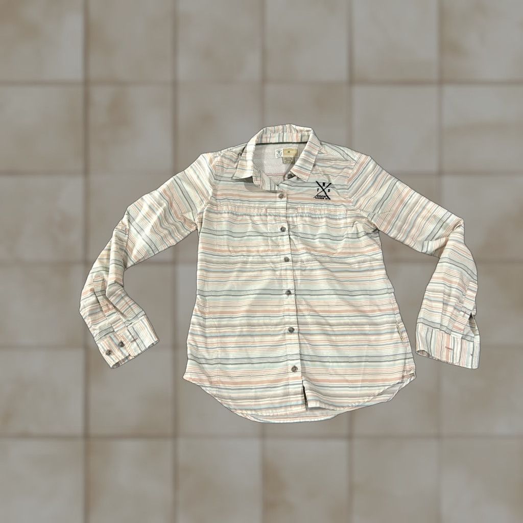 ExOfficio ExOfficio Shirt Womens Small Pastel Striped Lightweight Travel Outdoor Button Up Geometric Pattern Brown Long Sleeve Casual Quilt? Size S / US 4 / IT 40 - 1 Thumbnail