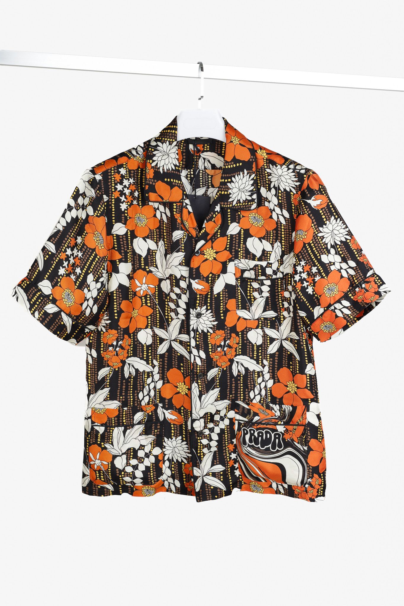 Prada Prada 2018 Orange Silk Hawaiian Print Bowling Shirt Size S / US 4 / IT 40 - 1 Thumbnail