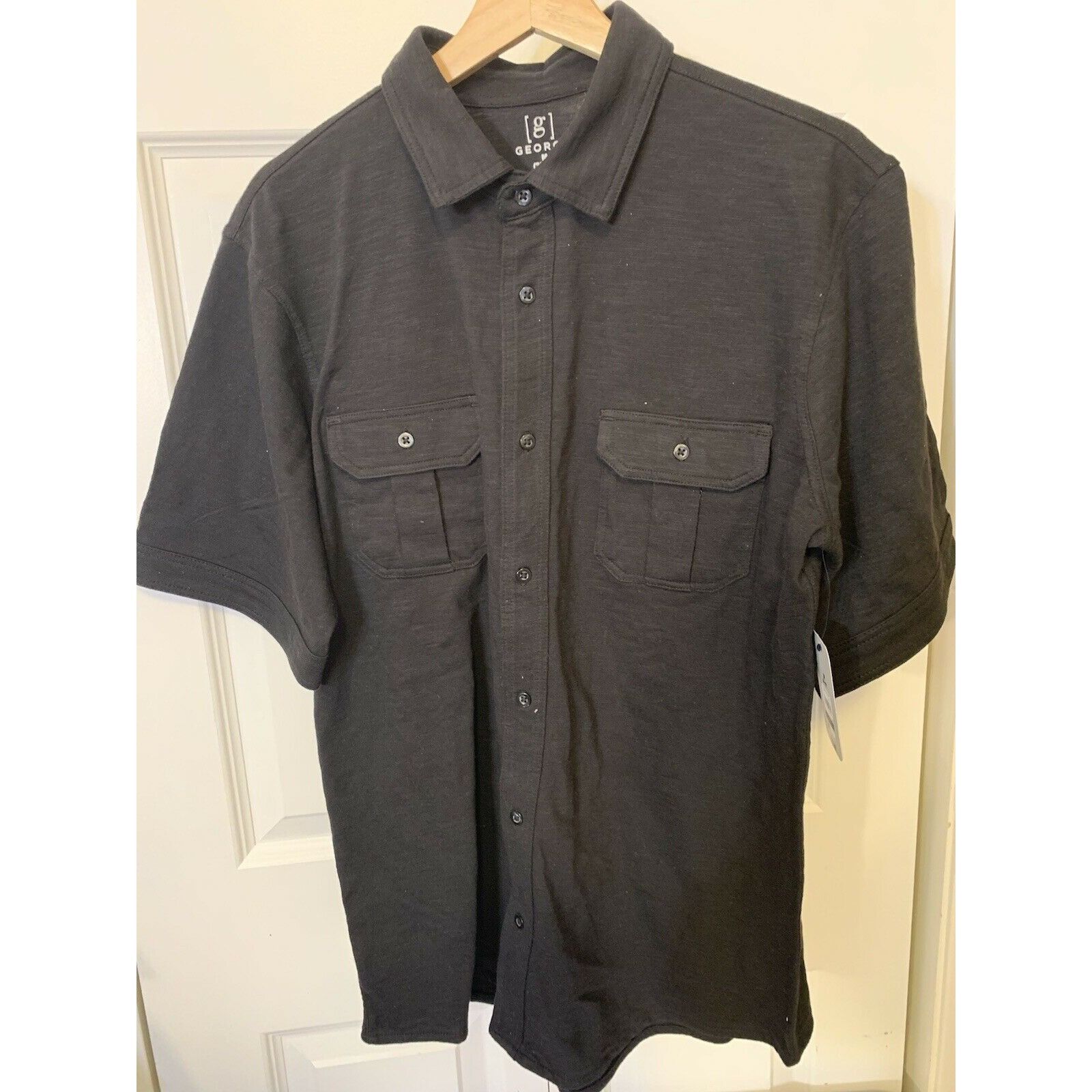 George George Mens Sz M 38-40 button up Shirt Black Short Sleeve Size US M / EU 48-50 / 2 - 1 Thumbnail